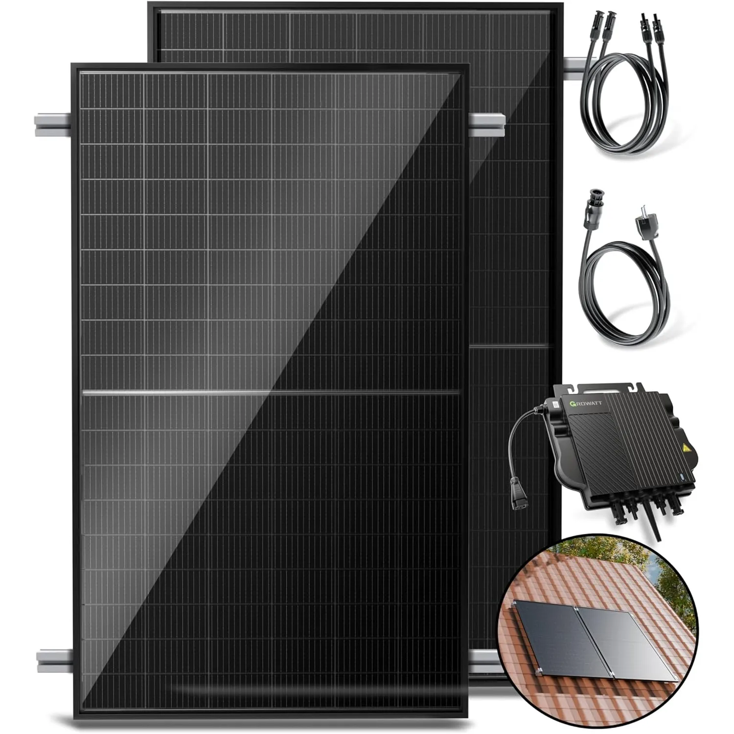Solakon® 1000W Balkonkraftwerk mit Halterung (Ziegeldach, Paarmontage) - 800W komplett Steckdose - neuester 800W Wechse…