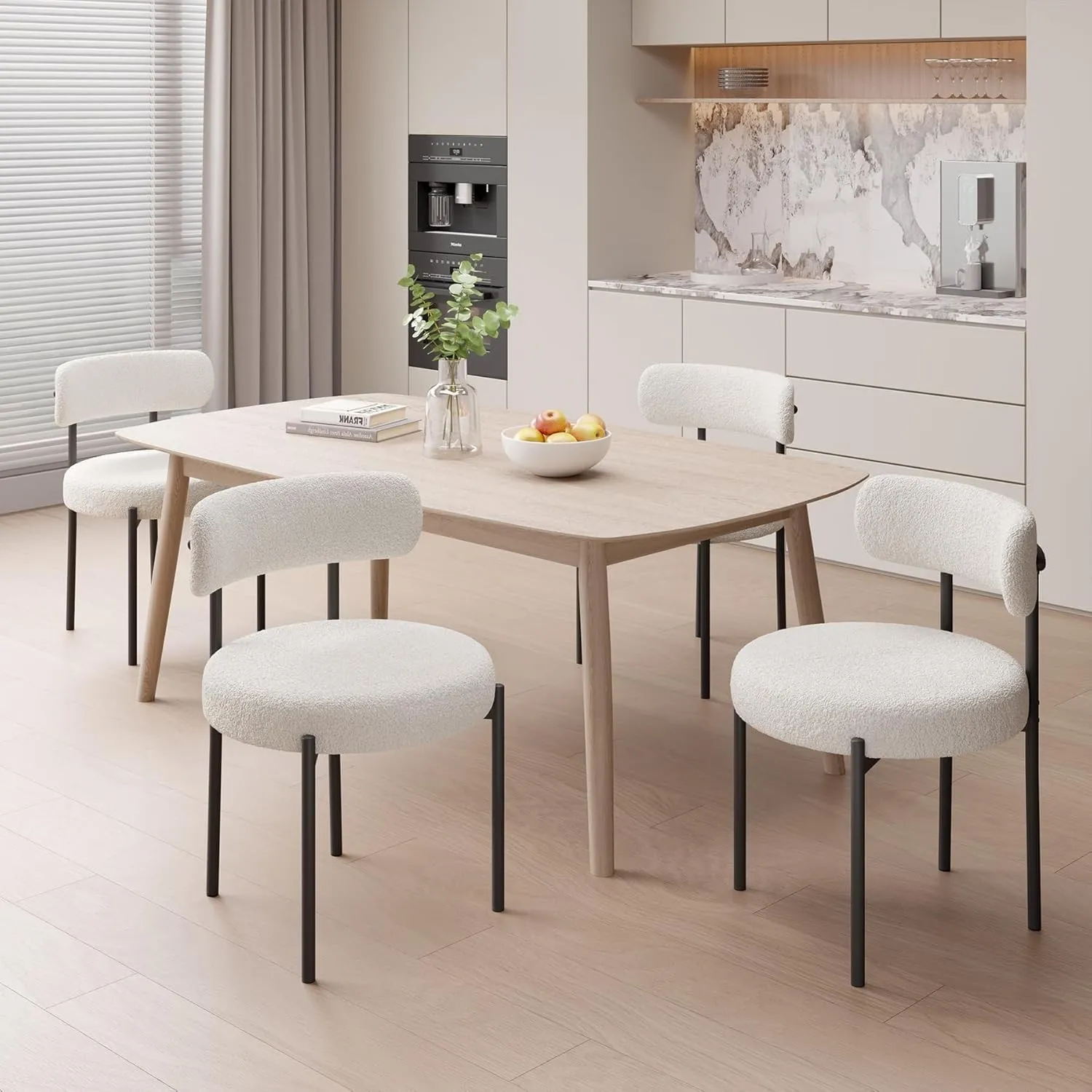 Hawthyhome Esszimmerstühle 4er Set丨Teddy Stoff Runde Boucle Stühle·Mid-Century gepolsterte Küchenstühle·Dining Chairs m…