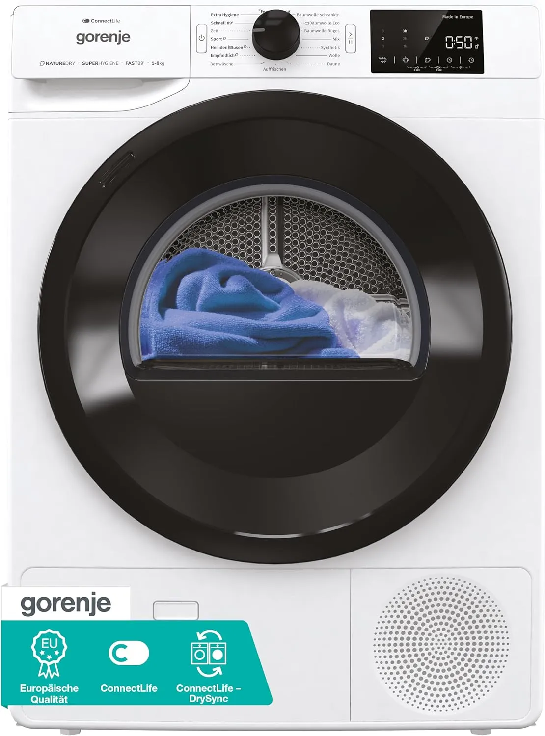 Gorenje DPNE82/GN Trockner/Kondensation mit Wärmepumpe / 8kg / 16 Programme/WIFI/Made in Europe/WaveActive Trommel/Twin…