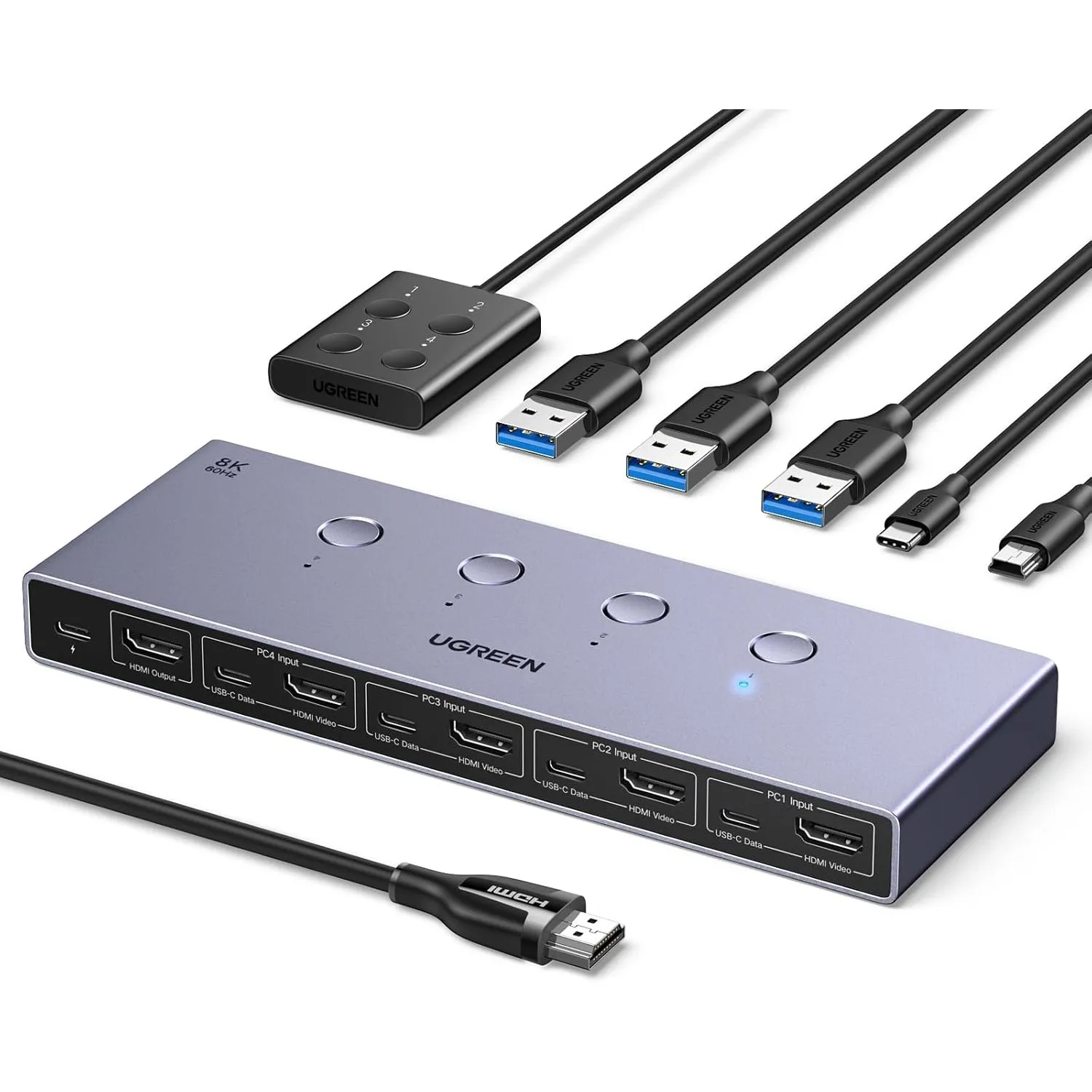 UGREEN HDMI KVM Switch 4 In 1 Out 8K60Hz Kompatibel mit Windows/Linux/MacOS