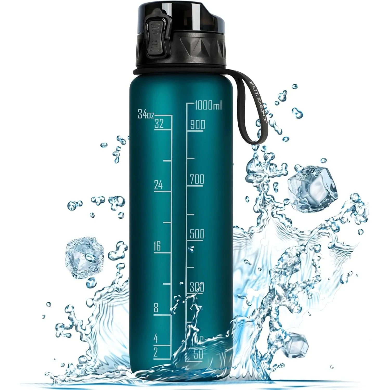 FULDENT Trinkflasche 1L Sport Wasserflasche BPA-frei mit rutschfestem Gummi-Griff für Fahrrad, Outdoor, Schule, Gym