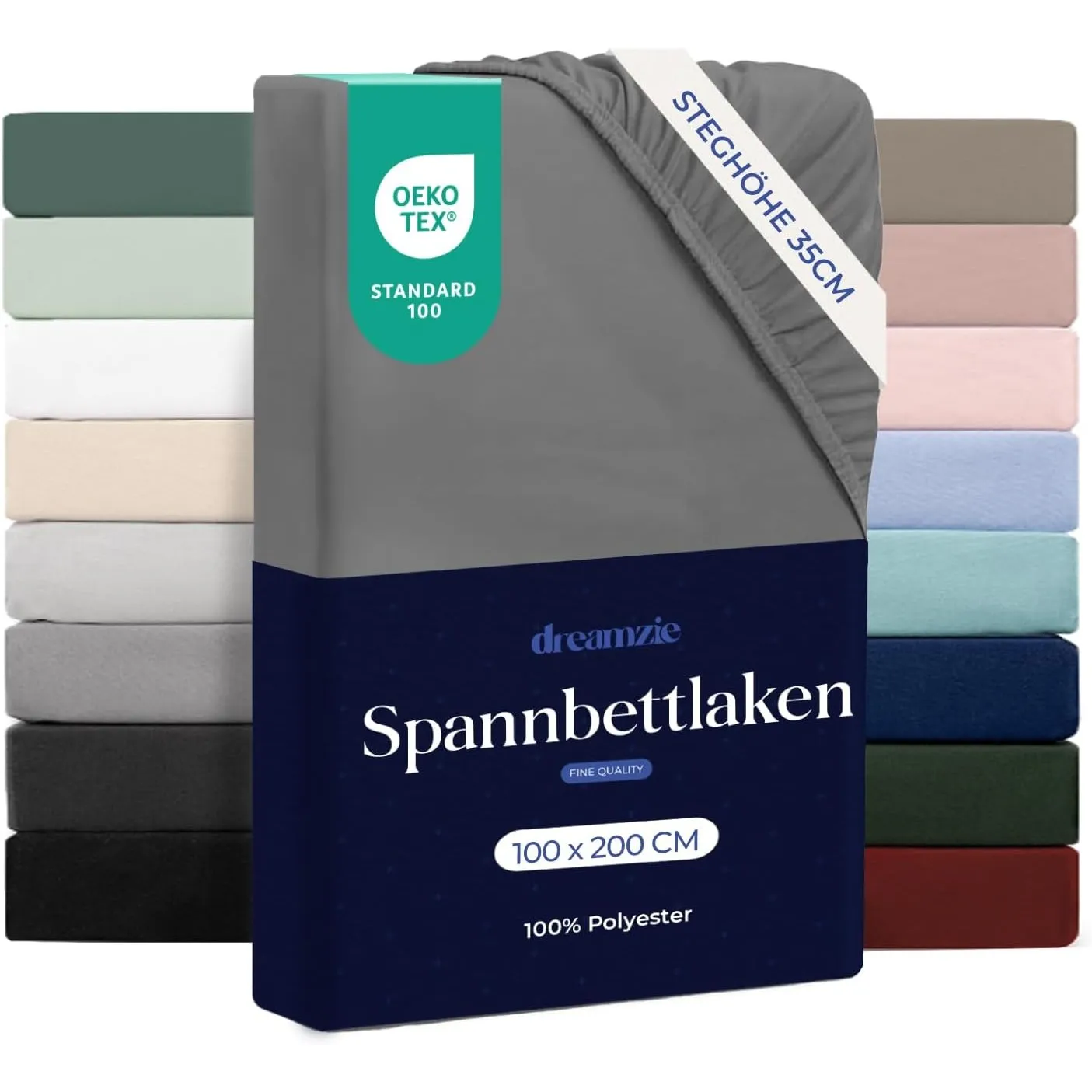 Dreamzie Spannbetttlaken 100x200 cm - Hoher Steg bis 35 cm - 100% Mikrofaser - Anthrazit - Schadstoffgeprüft (Oeko TEX)…