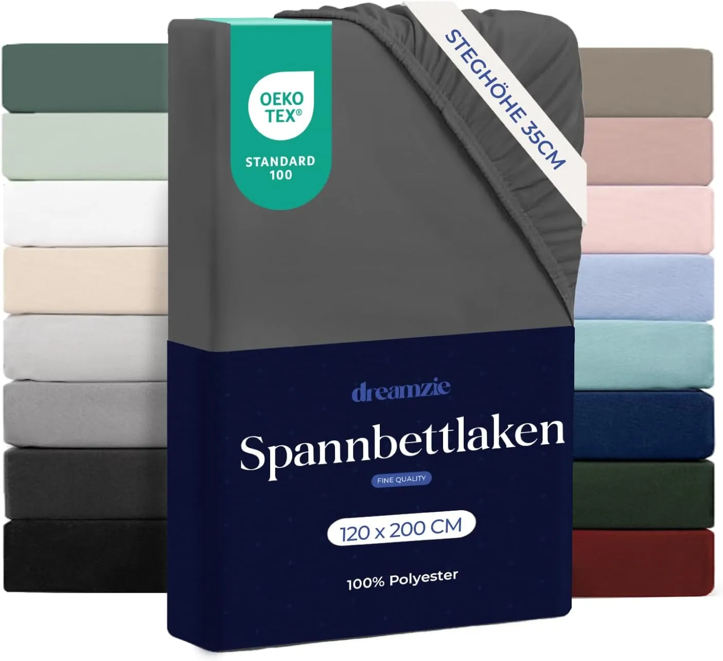 Dreamzie Spannbettlaken 120x200 cm - Hoher Steg bis 35 cm - 100% Mikrofaser - Dunkelgrau - Schadstoffgeprüft (Oeko TEX)…
