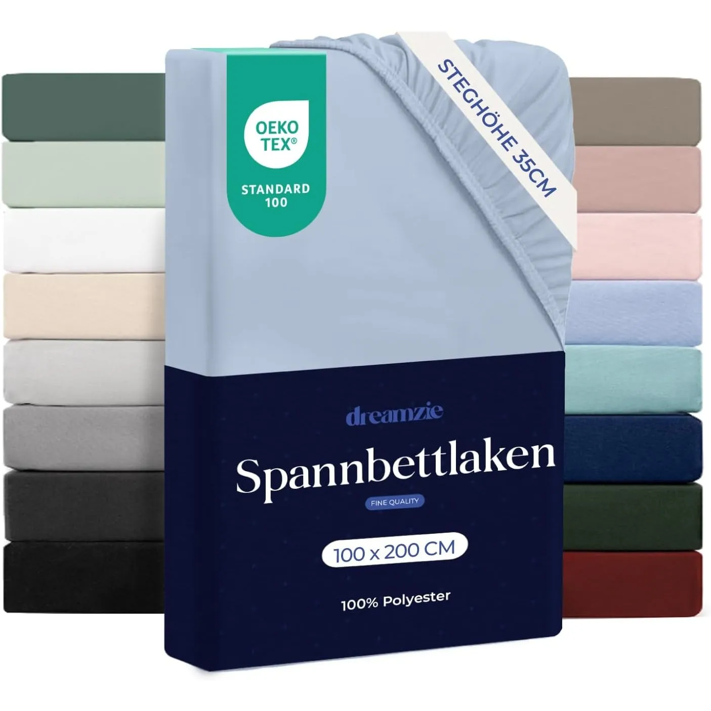 Dreamzie Spannbettlaken 100x200 cm - Hoher Steg bis 35 cm - 100% Mikrofaser - Blau - Schadstoffgeprüft (Oeko TEX), Bett…