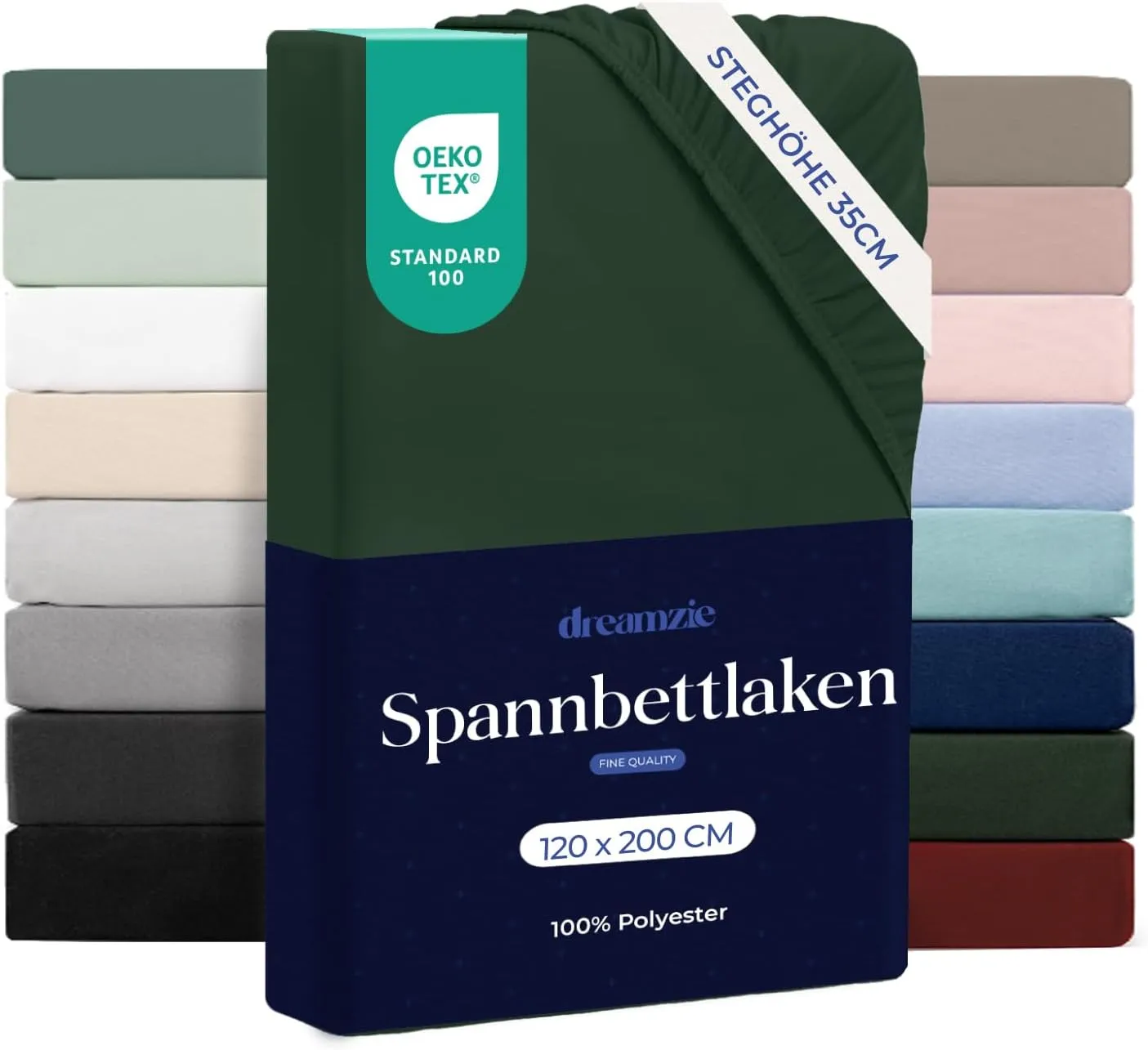 Dreamzie Spannbettlaken 120x200 cm - Hoher Steg bis 35 cm - 100% Mikrofaser - Grün - Schadstoffgeprüft (Oeko TEX), Bett…