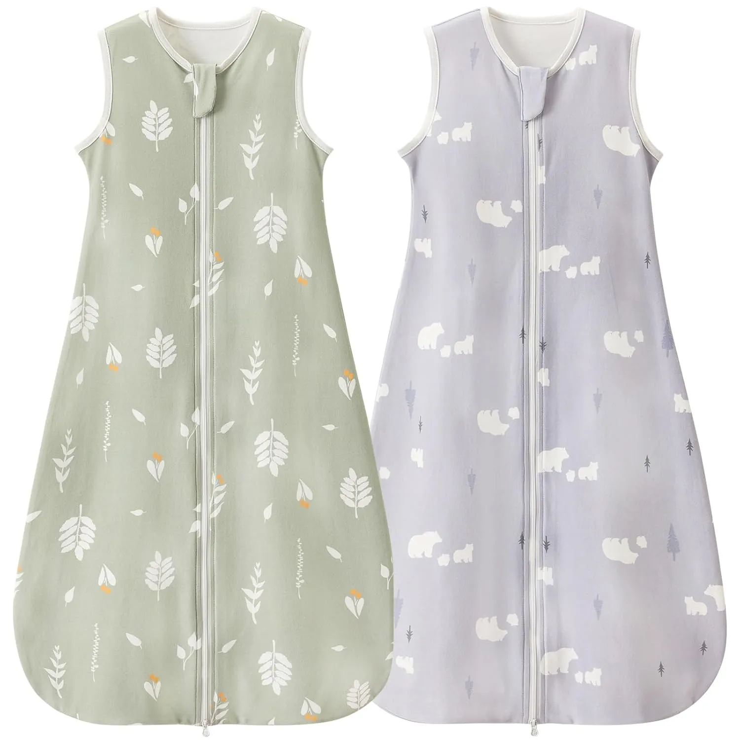 Super Soft 2 Pack 0.5 TOG Baby Sleeping Bag, 100% Cotton Premium Quality Summer Sleeping Bag Baby 18-36 Months, Leaves …