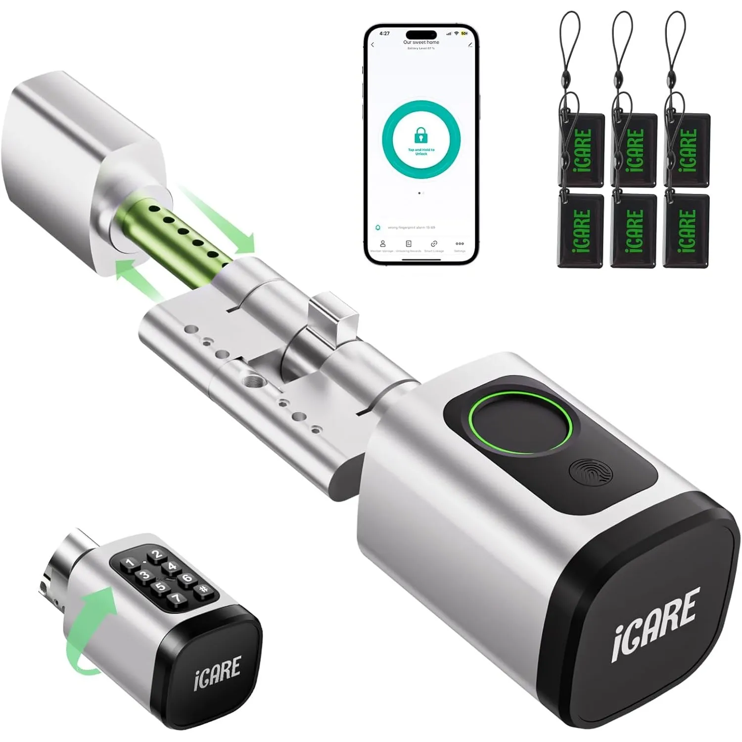 Türschloss Fingerabdruck Smart Lock, Schließzylinder 60-90mm(30/30,45/45)
