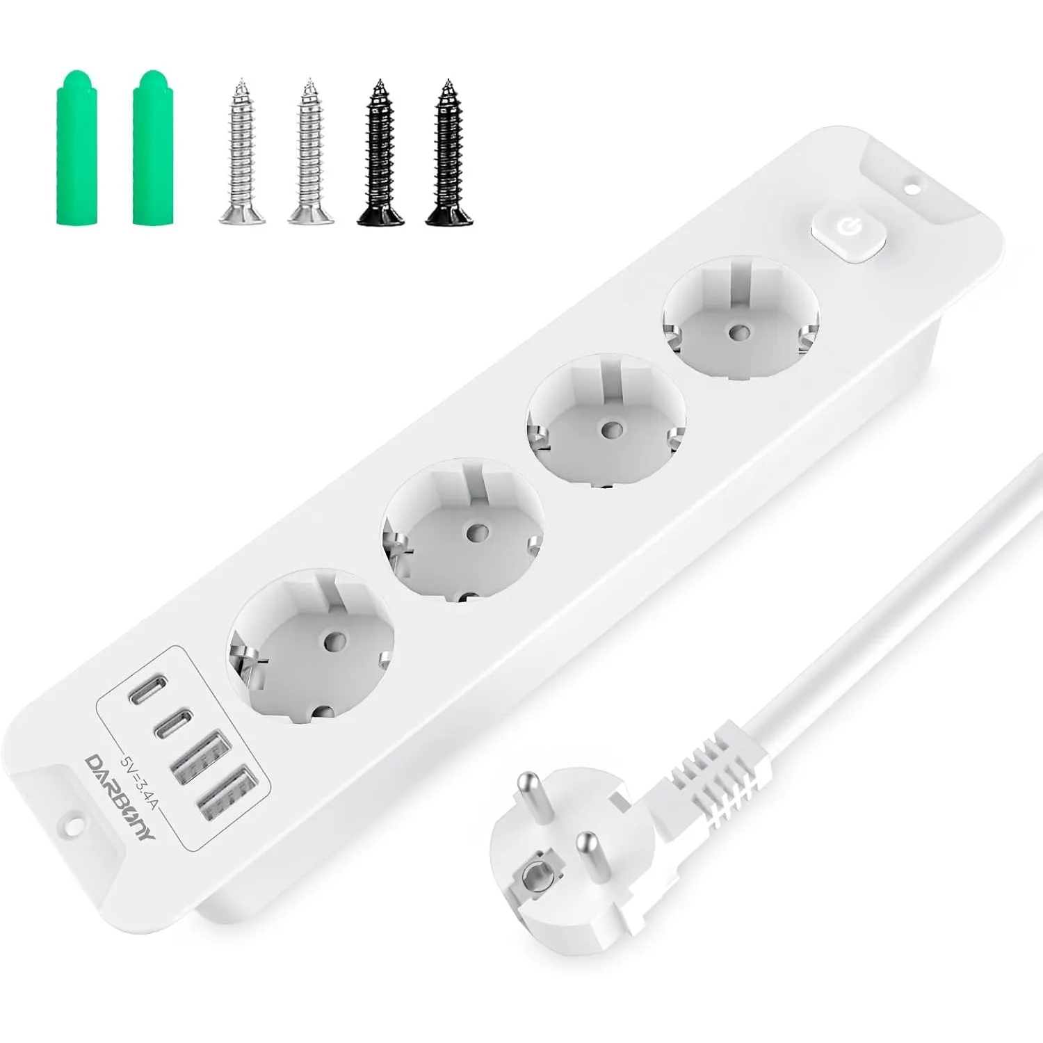 Versenkbare Steckdose mit 2 USB-C, 4-Fach Einbau Steckdosenleiste 4000W