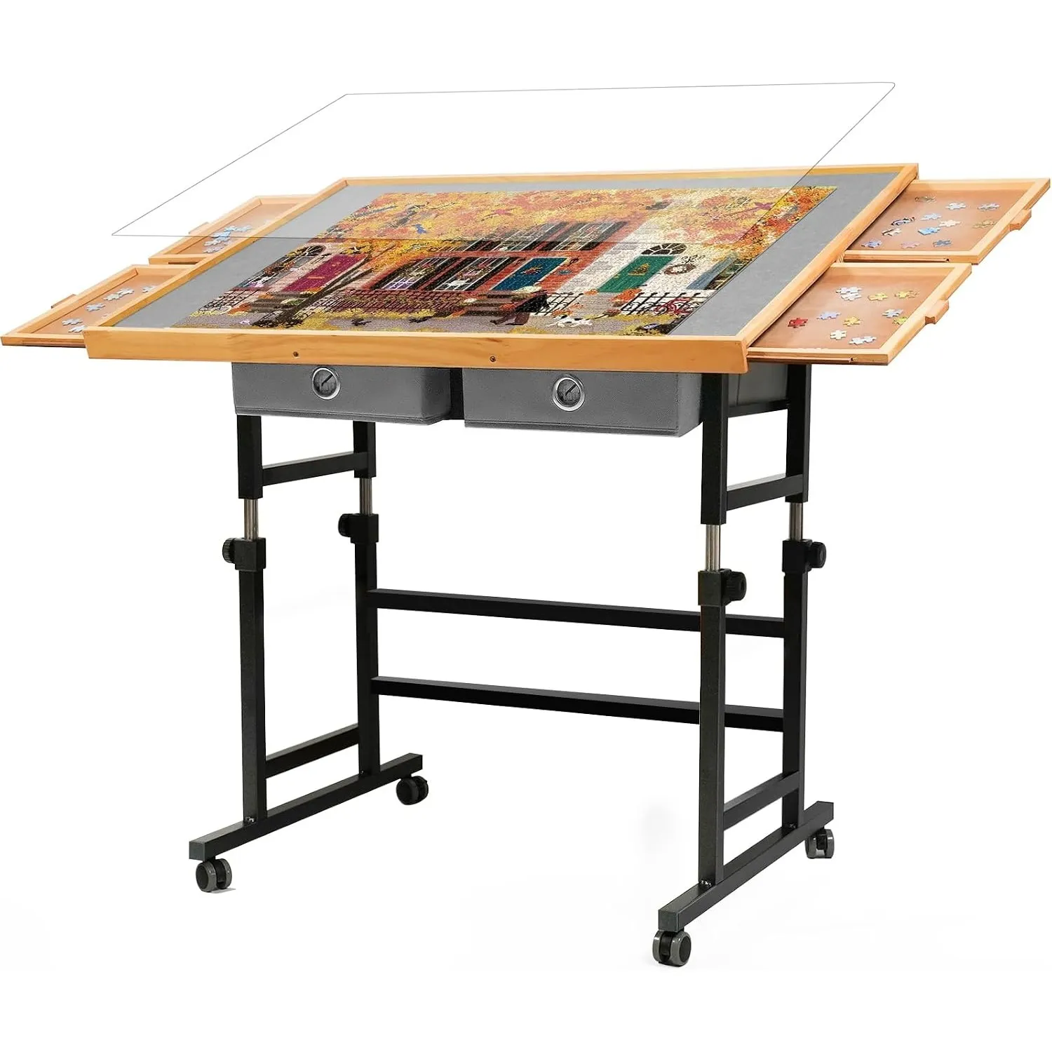 1500 Teile verstellbare Jigsaw-Puzzleplatte für Erwachsene, 90 x 67 cm, Multifunktionale Puzzleplatte mit 4+2 Schublade…