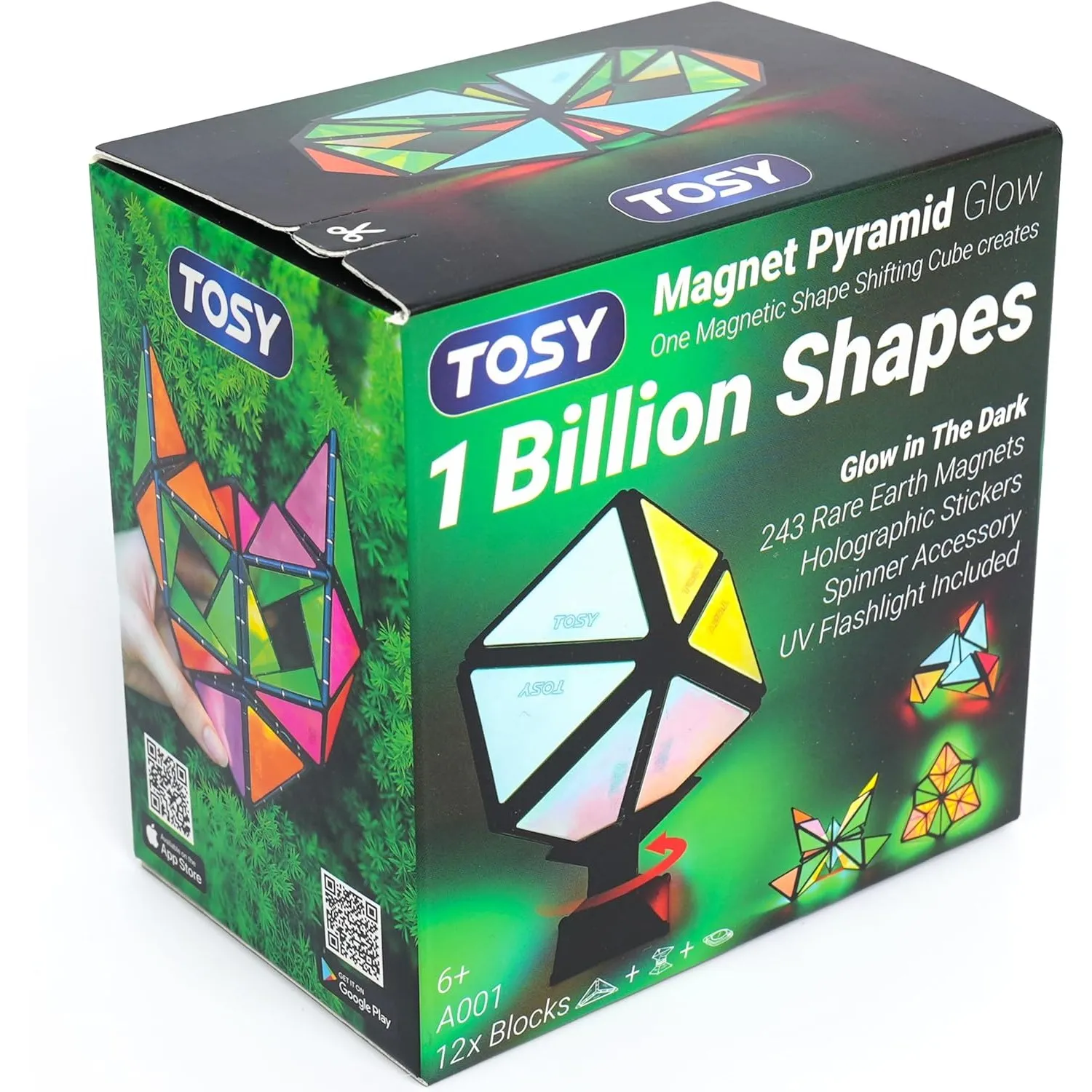 TOSY Magnet Pyramid Glow – 1 Würfel Wird zu 1 Milliarde Formen, 12 Teile, 243 Magnete, Leuchtend, holografisches Magnet…