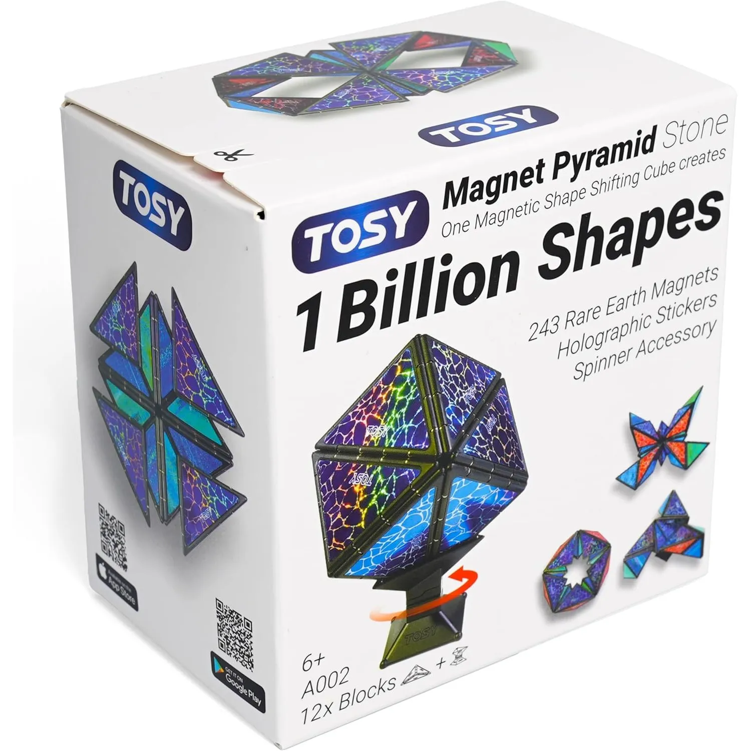 TOSY Magnet Pyramid Stone – 1 Würfel Wird zu 1 Milliarde Formen, 12 Teile, 243 Magnete, holografisches Magnet-Puzzle ST…