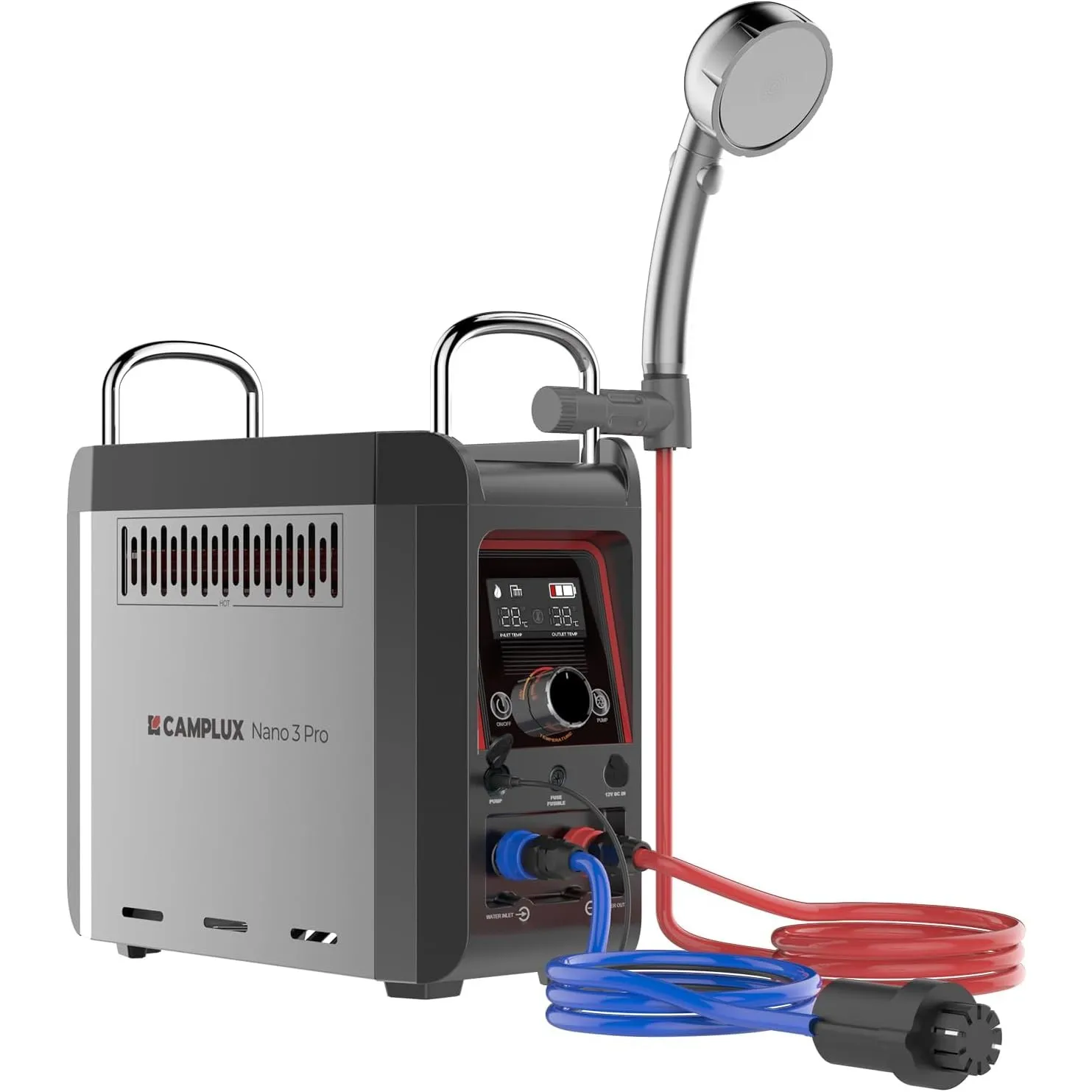 CAMPLUX Nano 3L Gasdurchlauferhitzer mit Wasserpumpe, mobil, 28-37 mbar LPG