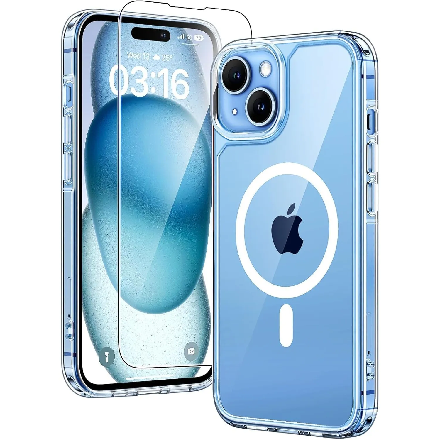 TAURI für iPhone 15 Hülle 6,1" mit Schutzfolie - Durchsichtig