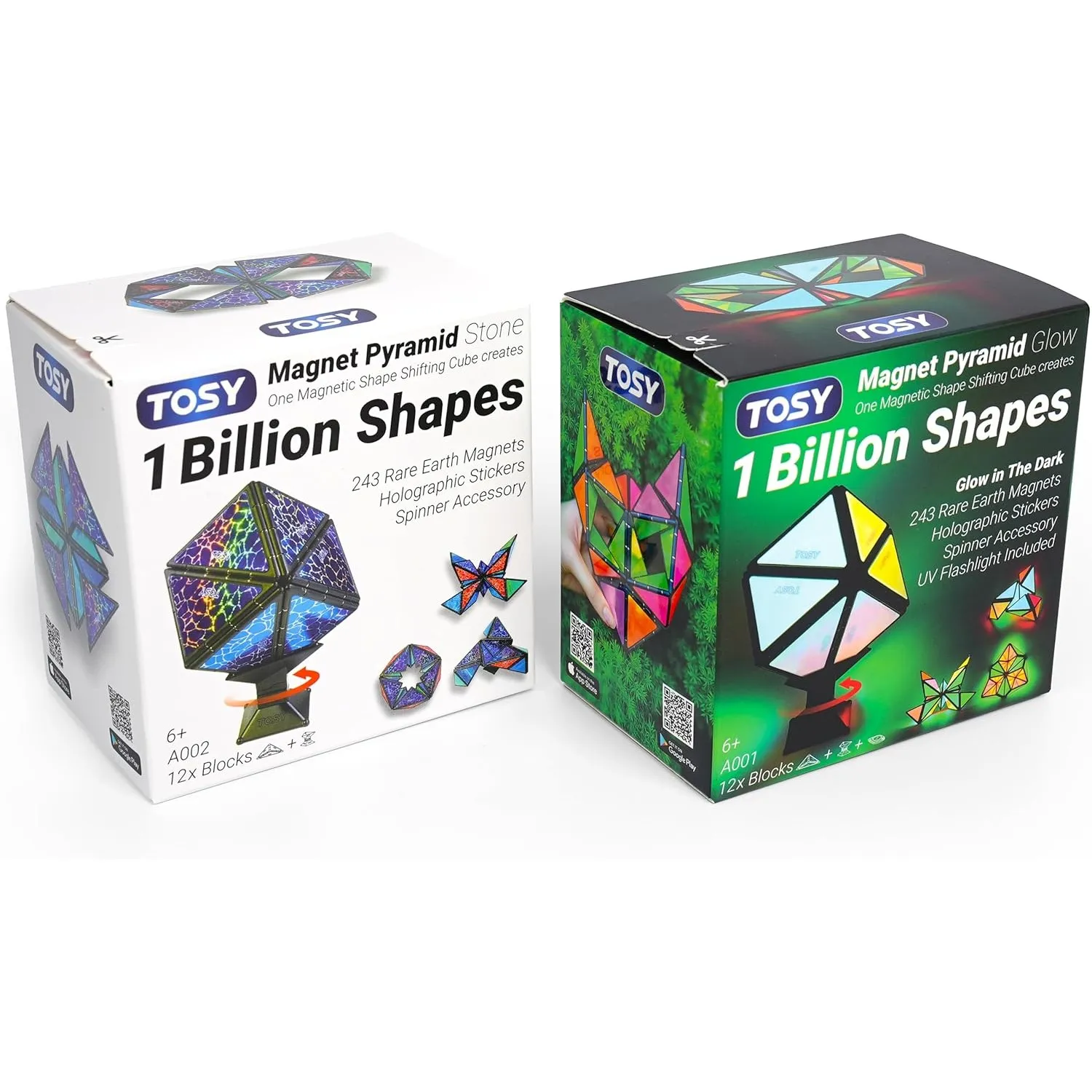TOSY Magnet Pyramid – 1 Würfel Wird zu 1 Milliarde Formen, 12 Teile, 243 Magnete, leuchtendes holografisches Magnet-Puz…