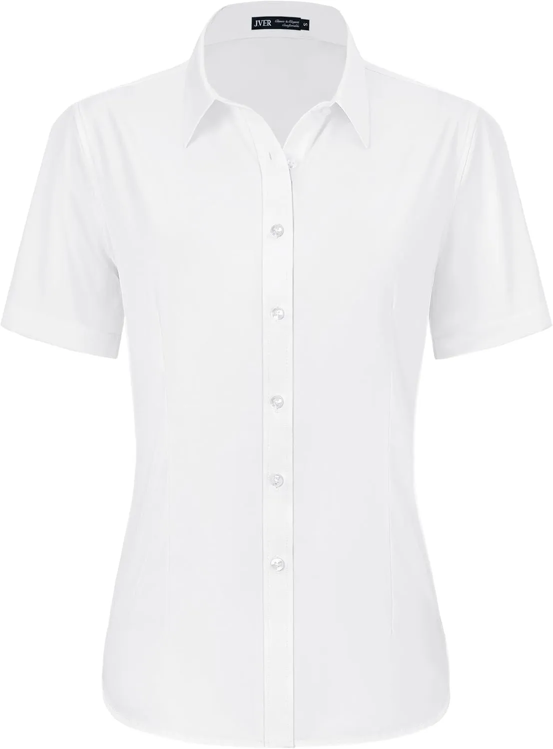 J.VER Blouse Women's Short Sleeve Casual Business Blouse Regular Fit Wrinkle-Free Cotton Summer Shirts with Button Stri…