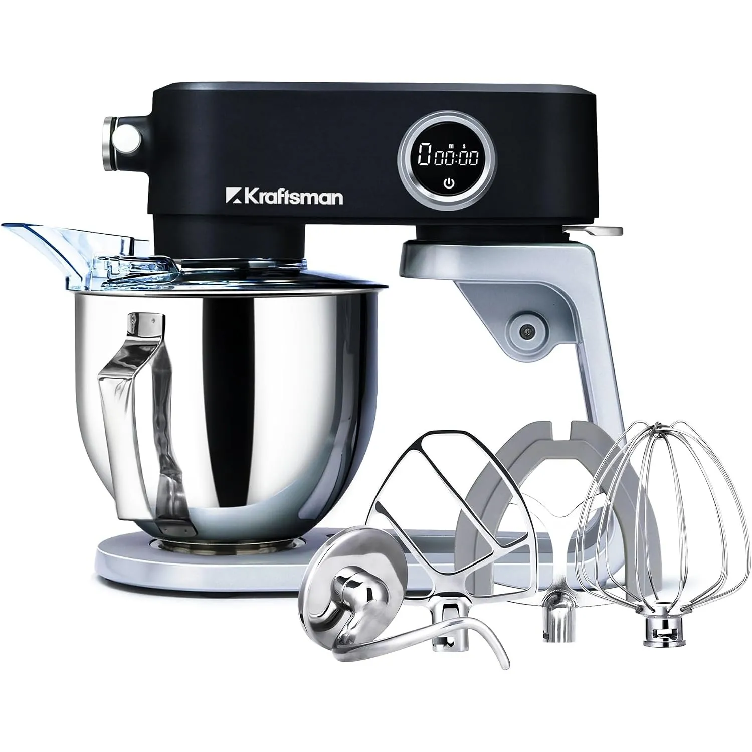 Küchenmaschine, Knetmaschine für Brotteig,Ganzmetallgehäuse,8 Stufen mit Timer,5 L Schüssel, 4 Edelstahl-Aufsätze (Schw…