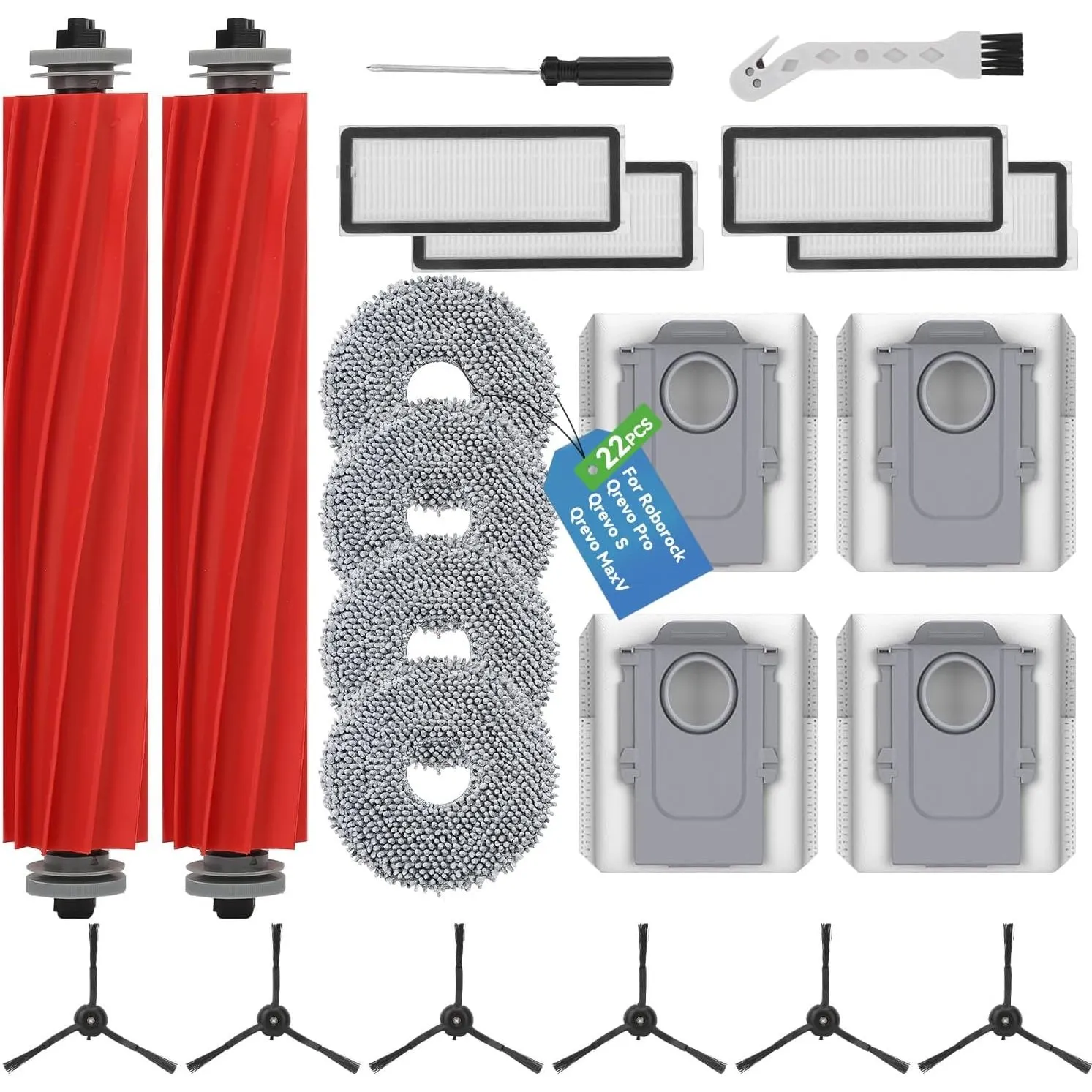 22 Stück Zubehör für Roborock Qrevo S/Qrevo Pro/Qrevo MaxV Saugroboter,【Not für Qrevo】2 Hauptbürsten, 4 Staubbeutel, 4 …
