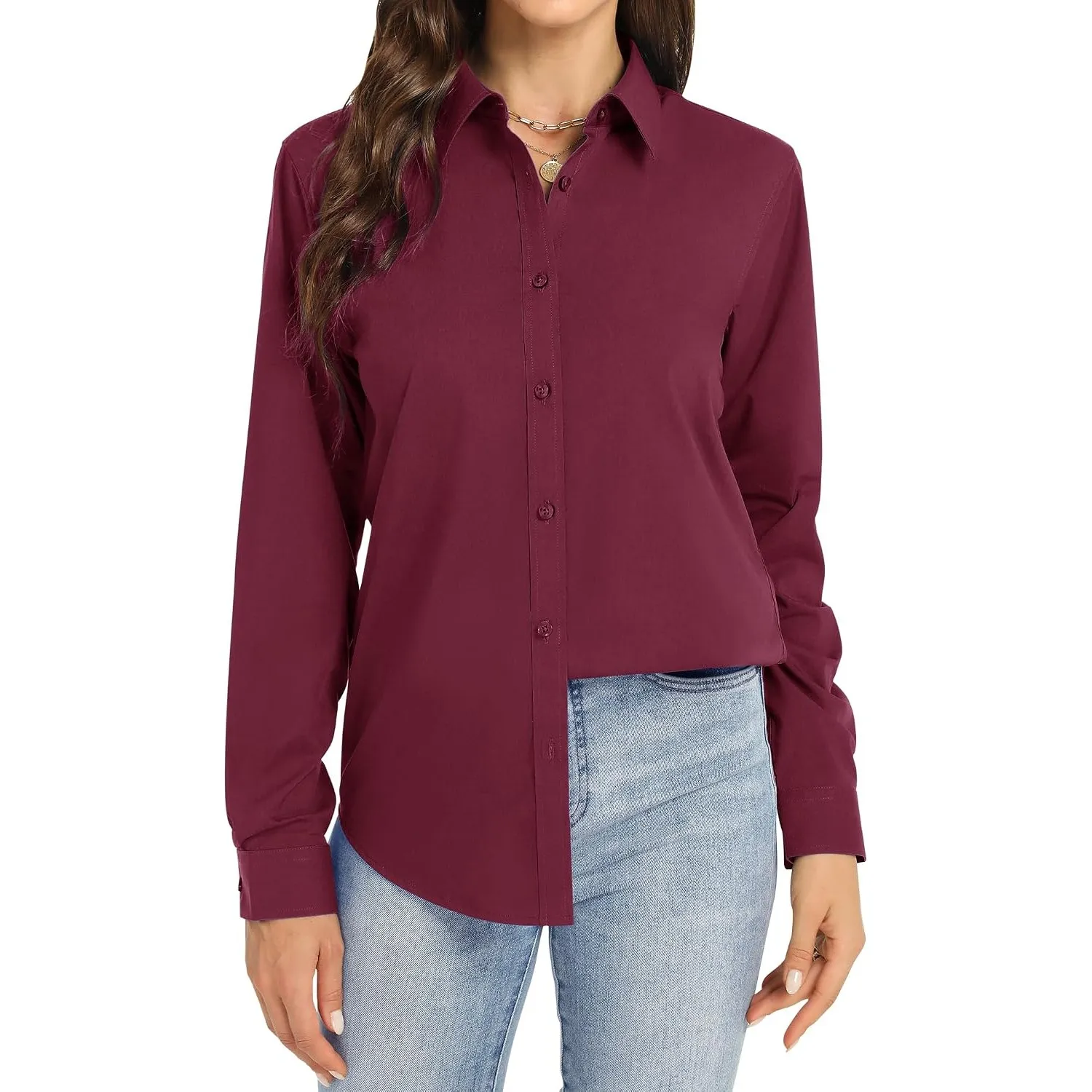 J.VER Bluse Damen Business Casual Bügelfrei Blusen Einfarbig Langarmshirt