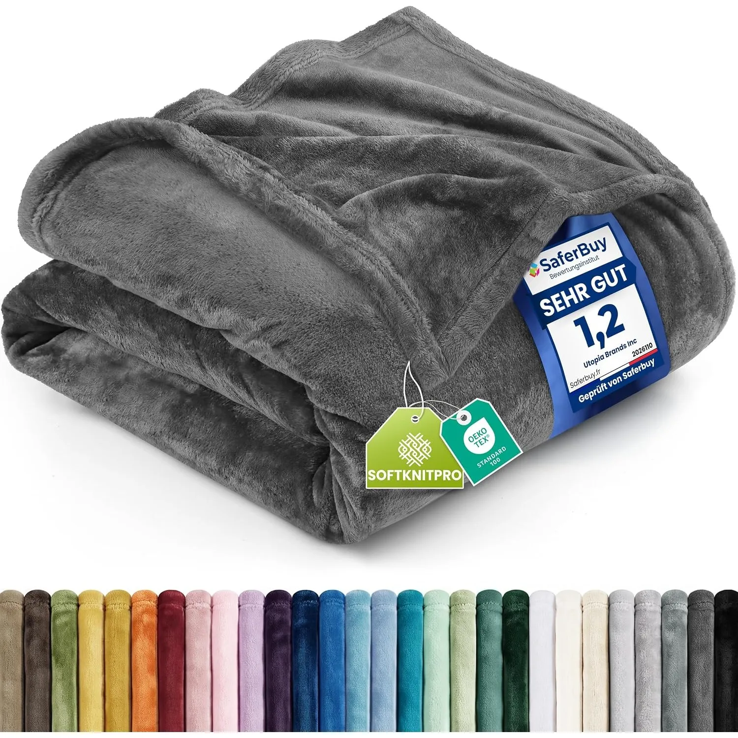 Utopia Bedding Kuscheldecke flauschig Fleecedecke [150x200 cm, Grau] | leichte Wohndecke Tagesdecke, Weich und atmungsa…