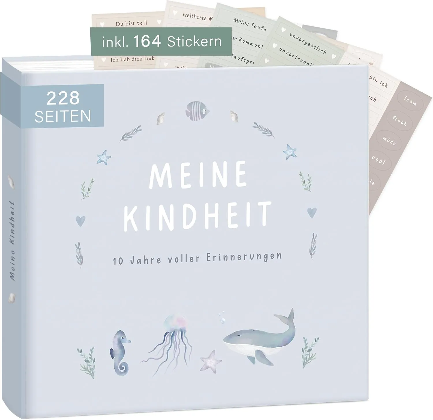 mintkind® Erinnerungsalbum Kindheit Blau, Babyalbum Jungen mit Sticker Set, Geschenk zur Geburt oder Taufe, Fotoalbum K…