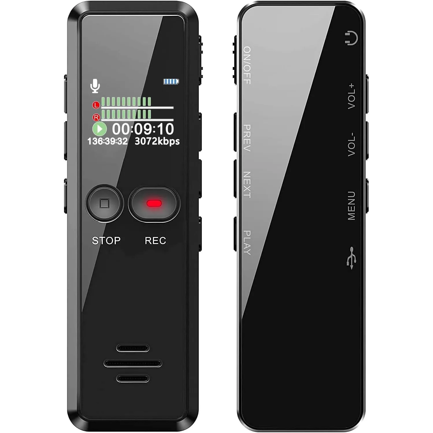 Digitales Diktiergerät 8GB 1536kbps hohe Aufnahmequalität Geräuschreduzierung One-Touch-Aufnahme,Spracherkennung, MP3, …