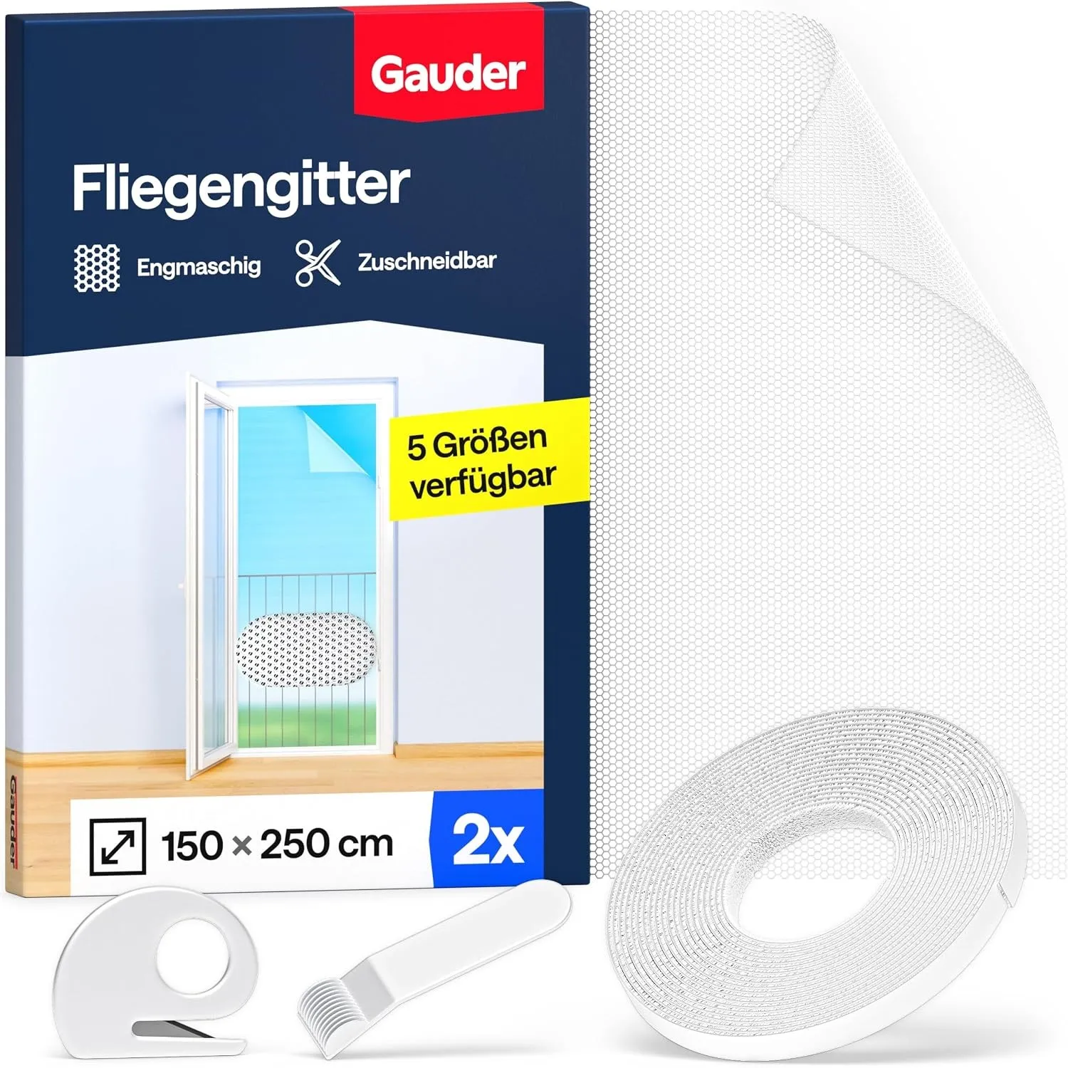 GAUDER Fliegengitter Fenster, Insektenschutz ohne Bohren (2 Stk, 150x250cm)