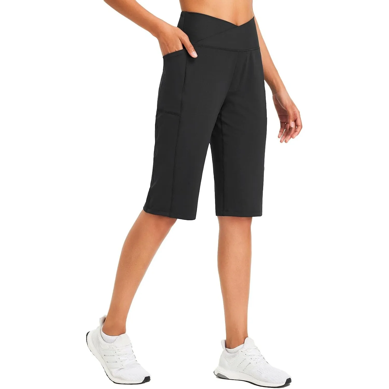 baleaf Damen Bermuda Shorts Capri Yogahose mit Taschen | Weite Bein Straighthose Hohe Taille Loose Lounge Activewear Ho…