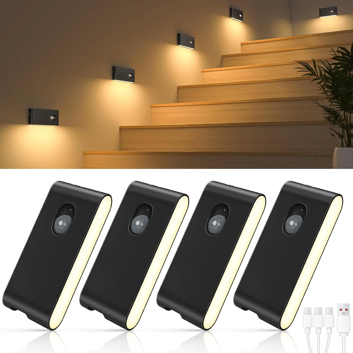 WILLED Led Nachtlicht mit Bewegungsmelder, USB-C Aufladbare Treppenlicht