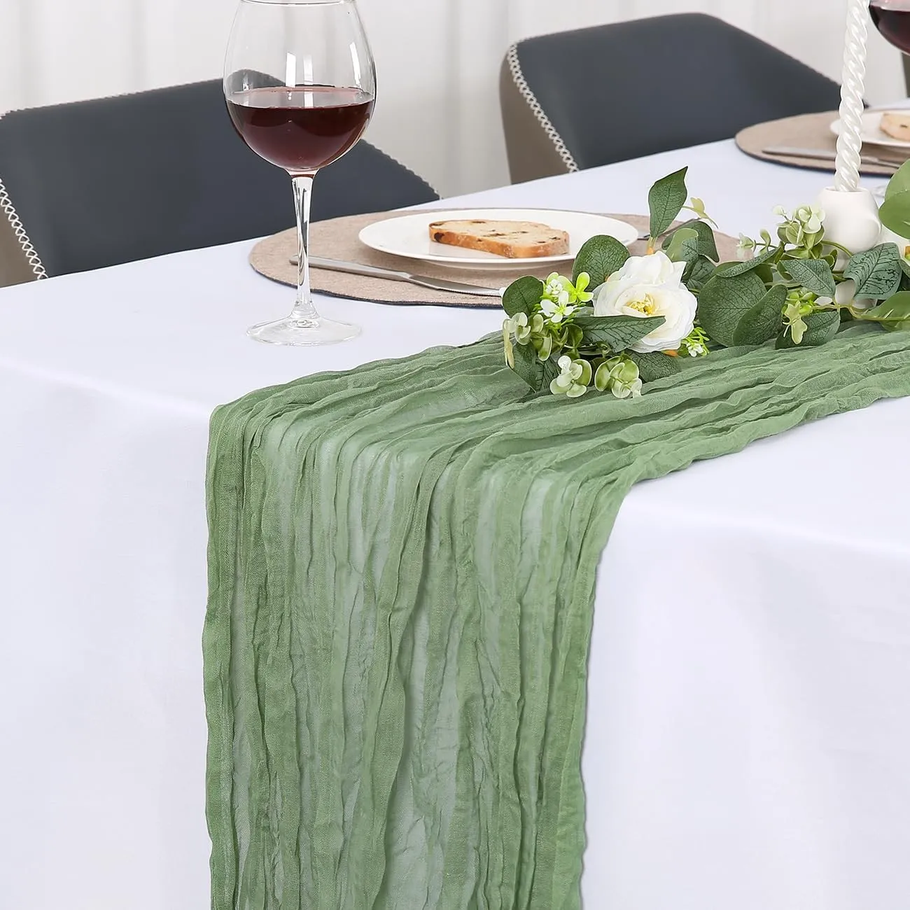 Tischläufer Grün, Käsetuch Tischläufer Boho, Tischläufer Modern