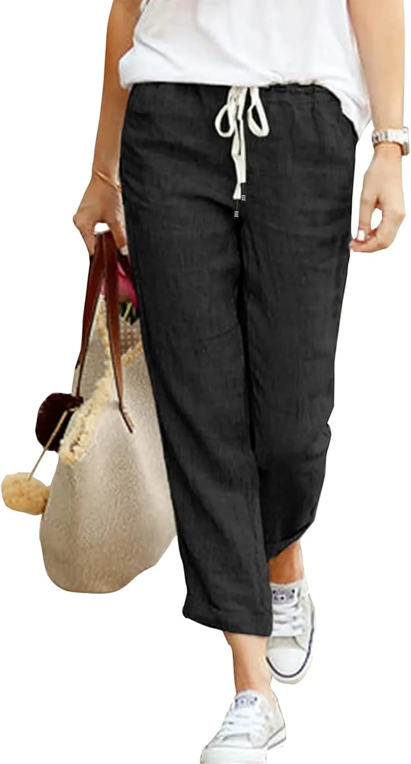 Women's Linen Summer Trousers 7/8 Casual Lightweight Cotton Linen Trousers Fabric Trousers Comfortable Airy Leisure Tro…