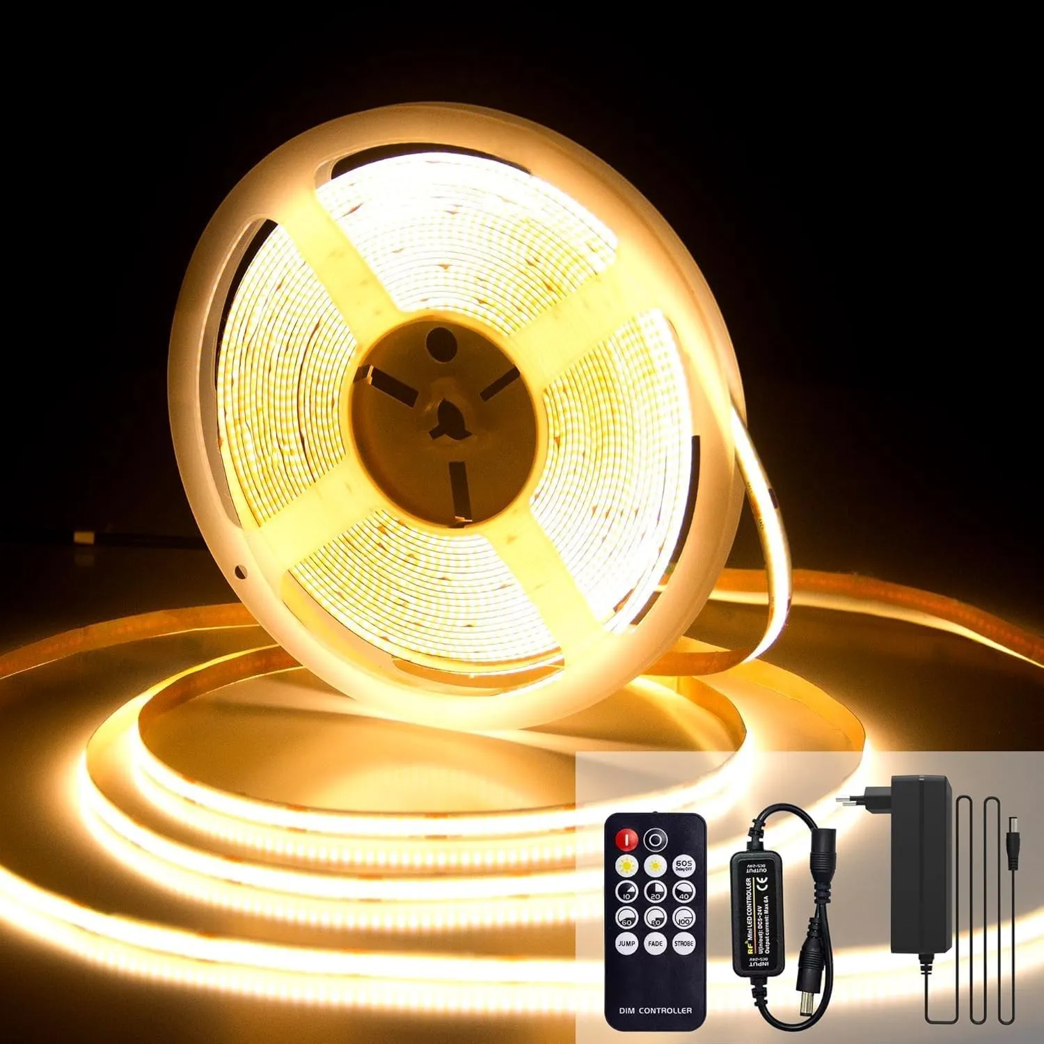 COB LED Streifen 10M, LED Streifen Warmweiss 2700K, Lichtband Selbstklebend, CRI92, 8mm Breite, mit Fernbedienung und N…