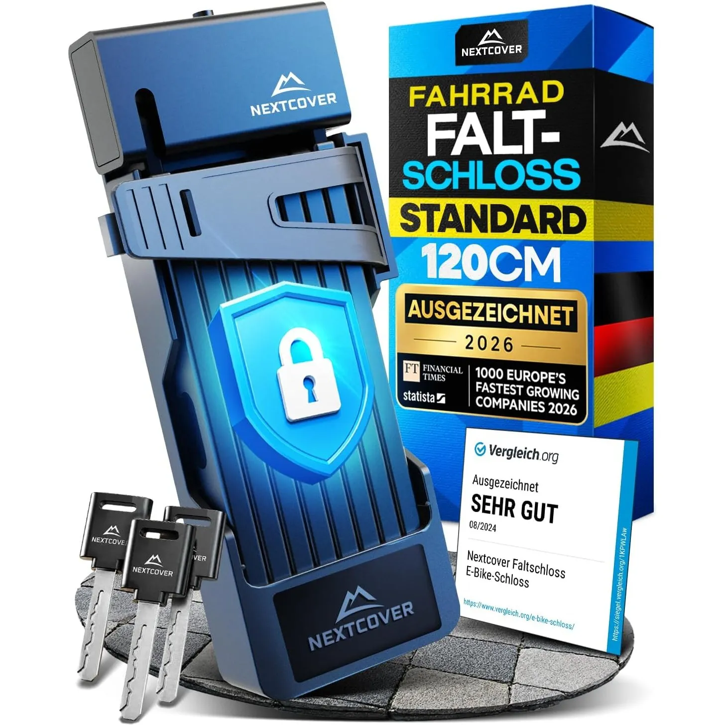 NEXTCOVER® Faltschloss Fahrrad FoldOne 120cm - Das Original - mit SteelSecure-Technologie und 3 Schlüsseln I Robustes F…