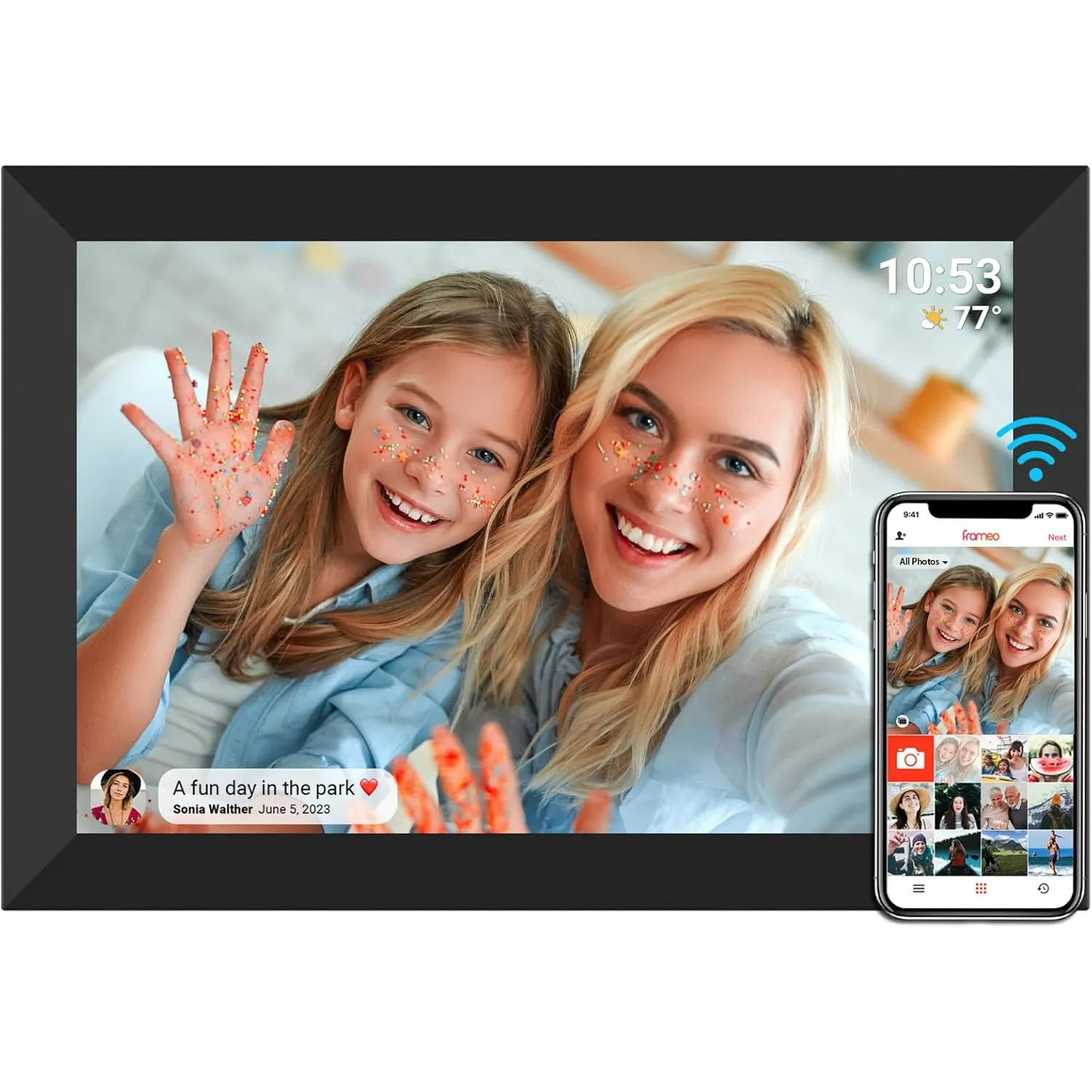 Digitaler Bilderrahmen FRAMEO WLAN 32GB Digitaler Fotorahmen 10,1" 1280x800 IPS Touchscreen, WLAN‑Kalender & automatisc…