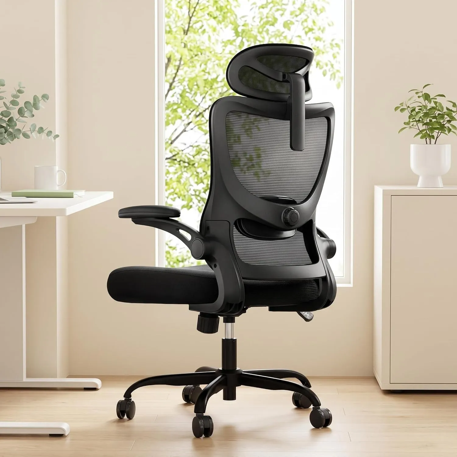 Marsail Bürostuhl Ergonomisch Schreibtischstuhl hat Verstellbarer Lordosenstütze Kopfstütze und Armlehne Höhenverstellu…