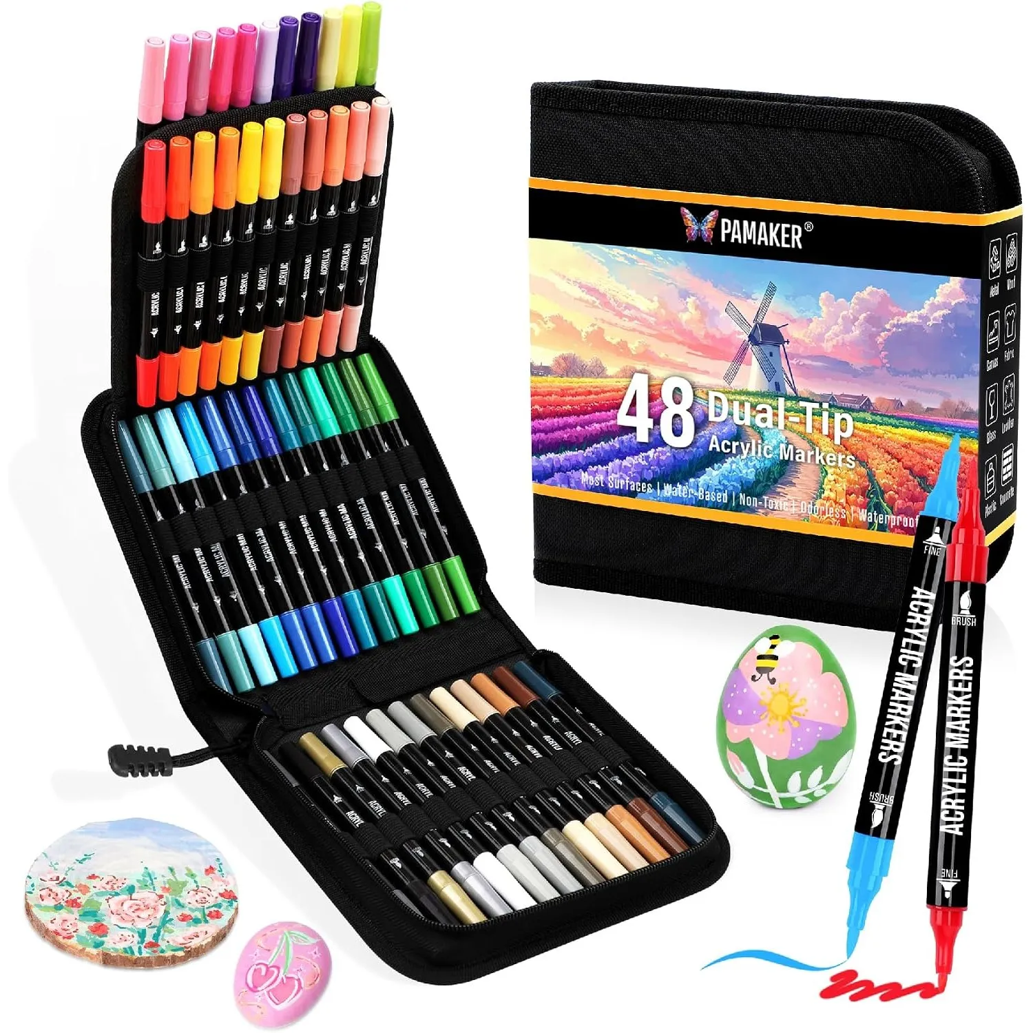 Acrylstifte Acryl Marker Set, 48 Farben Dual Tip mit dünner & dicker Spitze