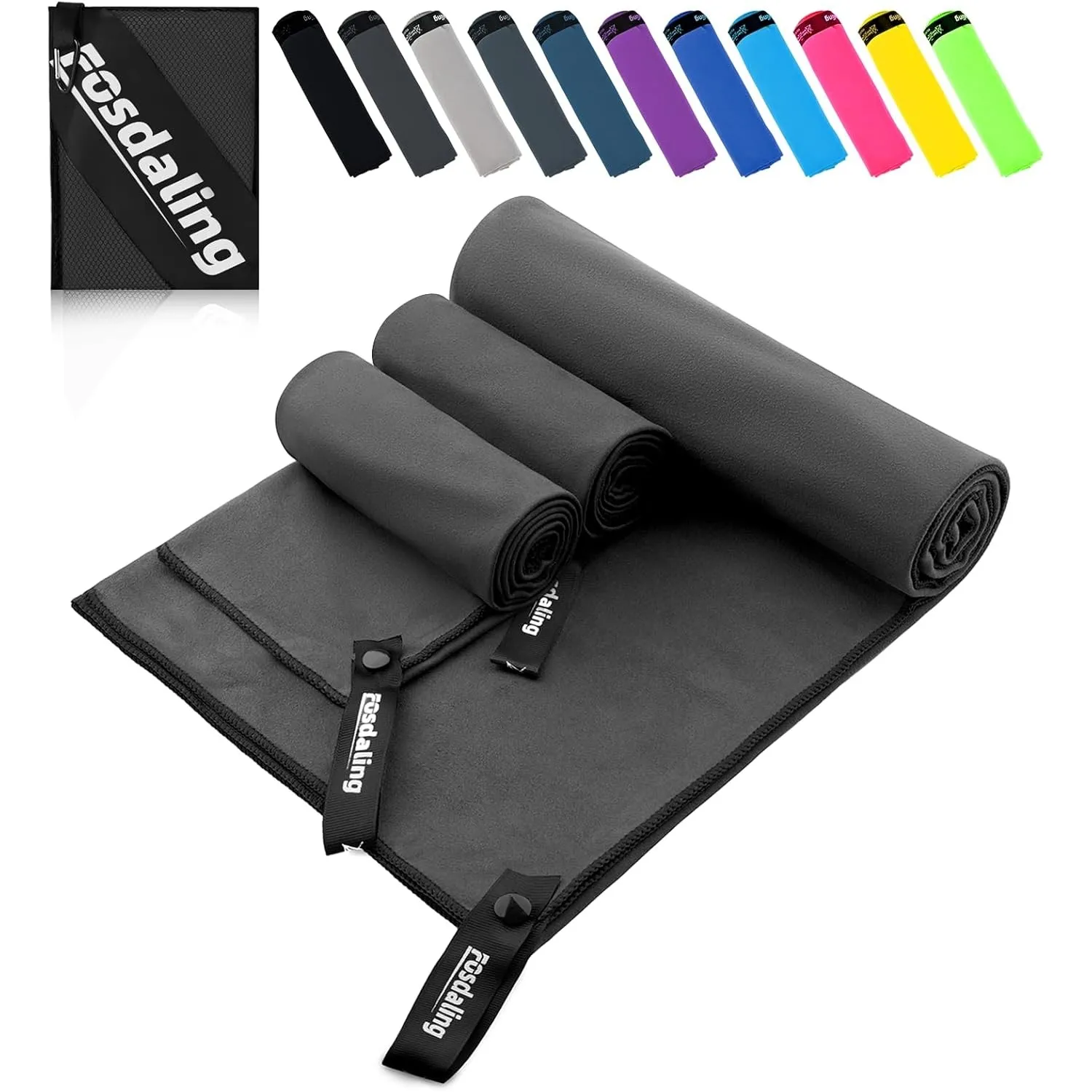 Mikrofaser Handtuch 3er Set - Groß 200×100cm & 2 Klein 80×40cm, Schnelltrocknend Microfaser Sporthandtuch, für Reisehan…