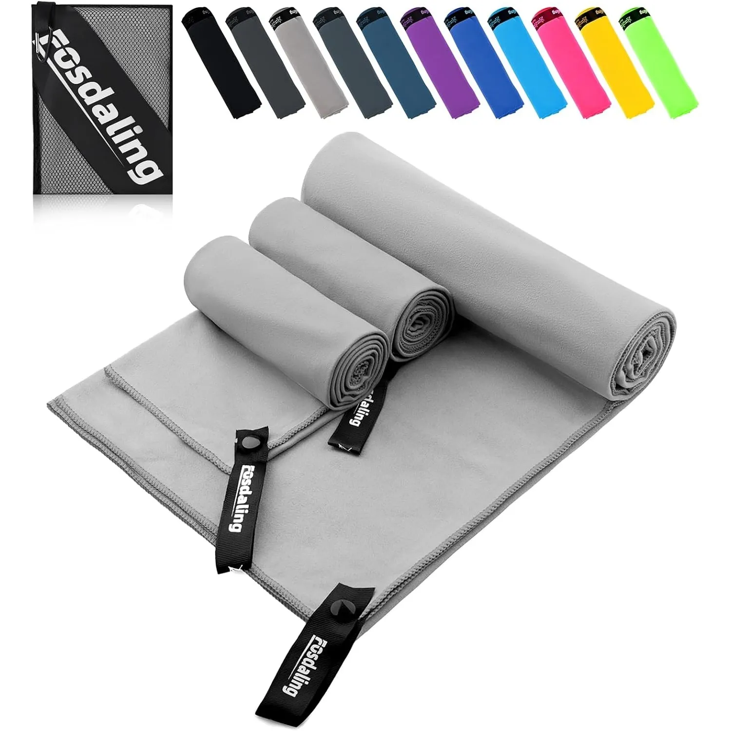 Fosdaling Mikrofaser Handtuch 3er Set - Groß 200×100cm & 2 Klein 80×40cm, Schnelltrocknend Microfaser Sporthandtuch, fü…