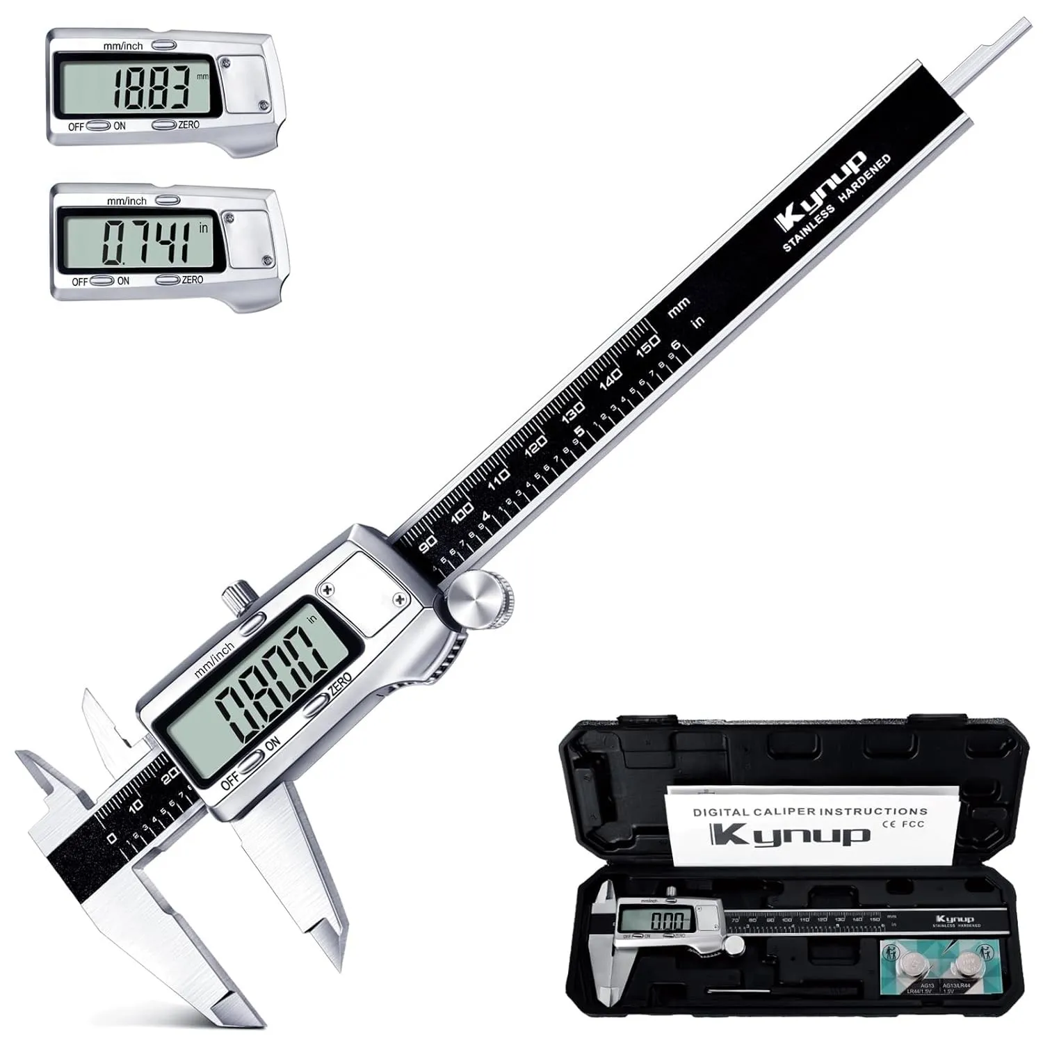 Kynup Digital Messschieber, 150 mm Schieblehre Digital Edelstahl, Elektronik Digitaler Messschieber Messwerkzeuge, LCD …