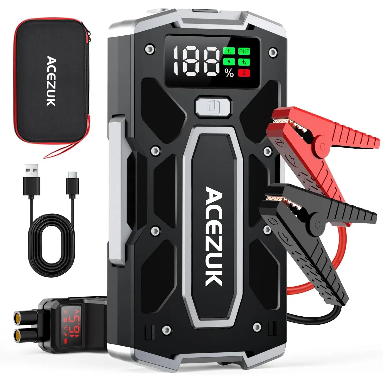ACEZUK Starthilfe Powerbank 9000A, Leistungsstarker 12V Autobatterie Booster für PKW, SUV, Motorrad und Rasenmäher, Sta…
