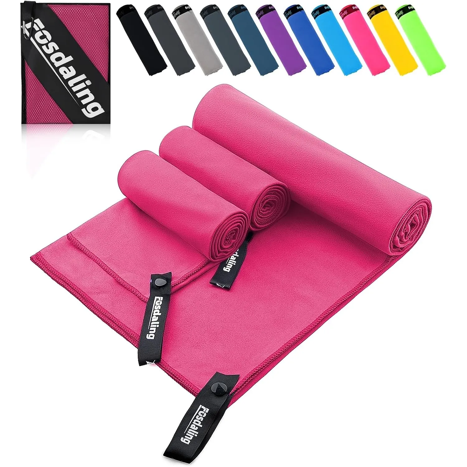 Fosdaling Mikrofaser Handtuch 3er Set - Groß 200×100cm & 2 Klein 80×40cm, Schnelltrocknend Microfaser Sporthandtuch, fü…