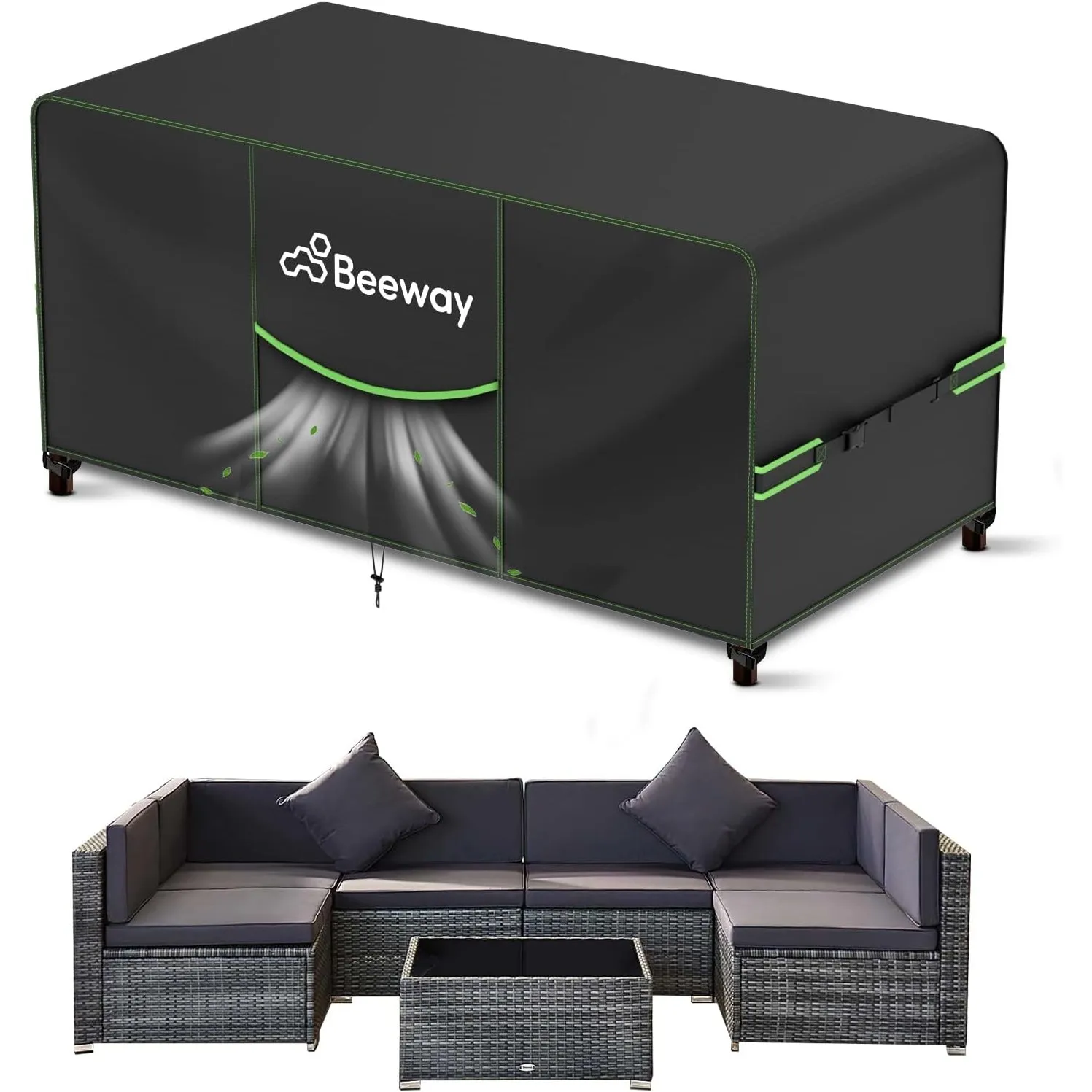 BEEWAY Gartenmöbel Abdeckung Wasserdicht V2.0 300x200x92cm, Schutzhülle Abdeckplane für Gartentische Terrassenmöbel Möb…