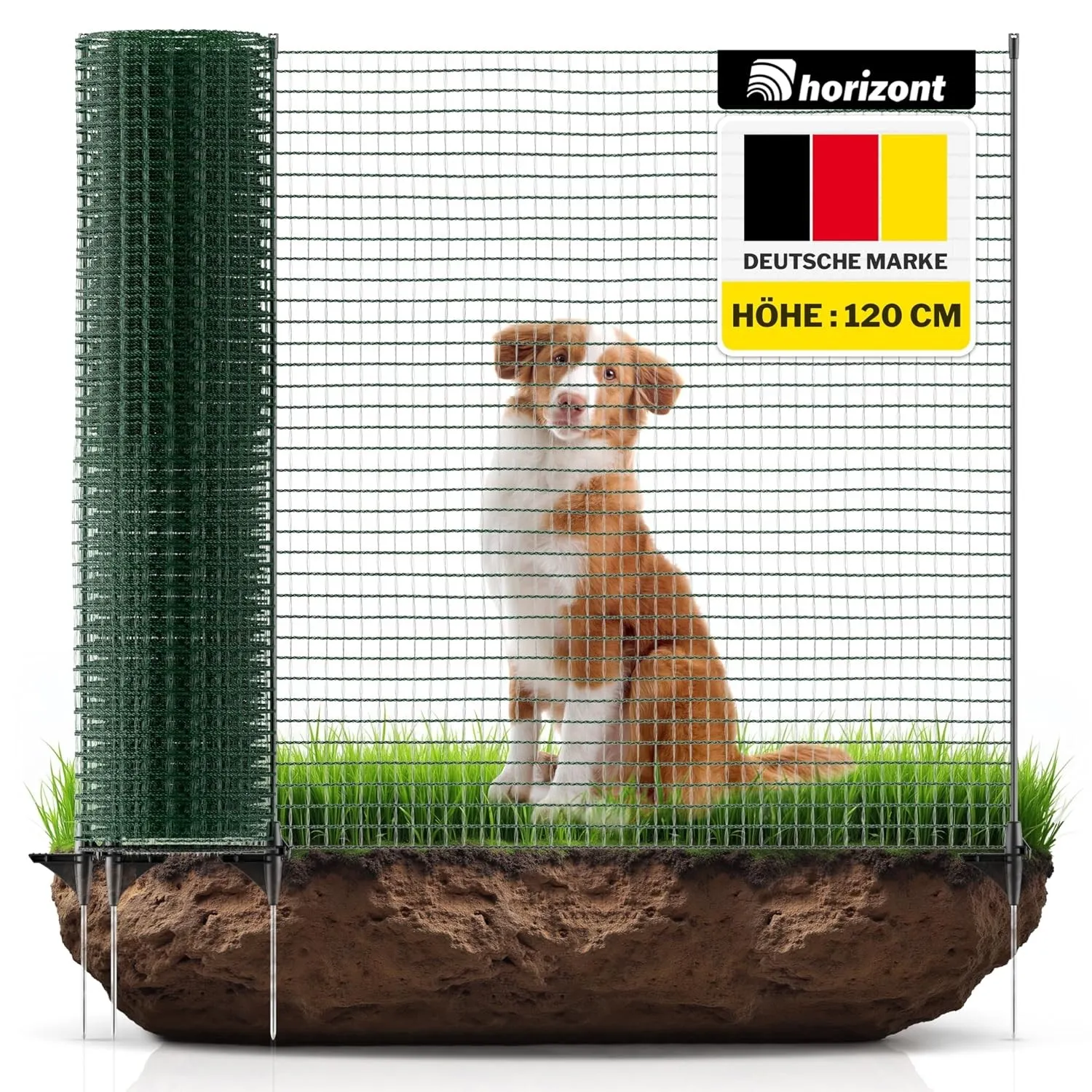horizont Hundezaun FIX, 25 m lang, 120 cm hoch, 15 Pfähle, engmaschig