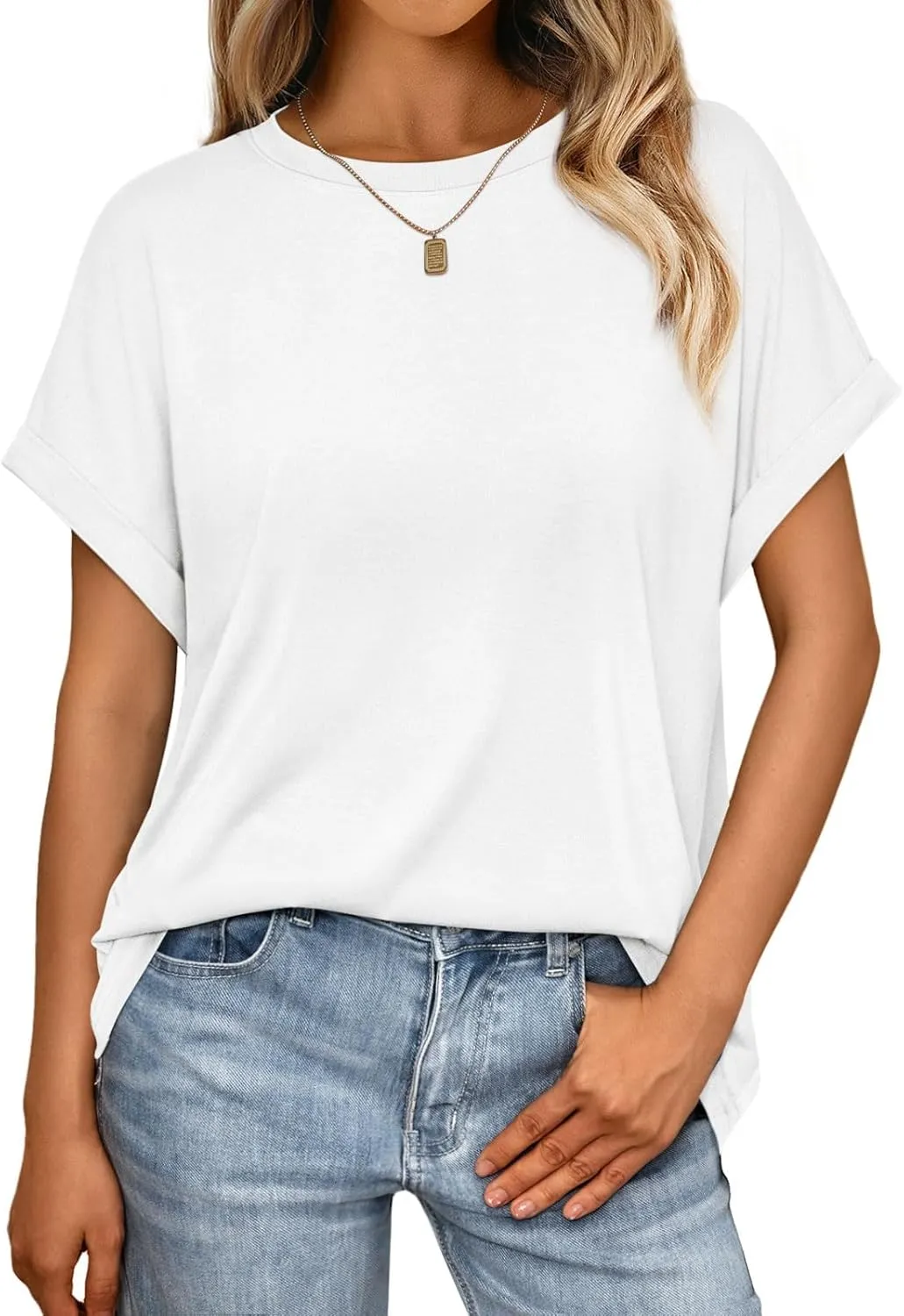 Cuptacc Tshirt Damen Rundhalsausschnitt Kurzarm Oversize T Shirt Sommer Casual Flügelärmel Top Damen Locker