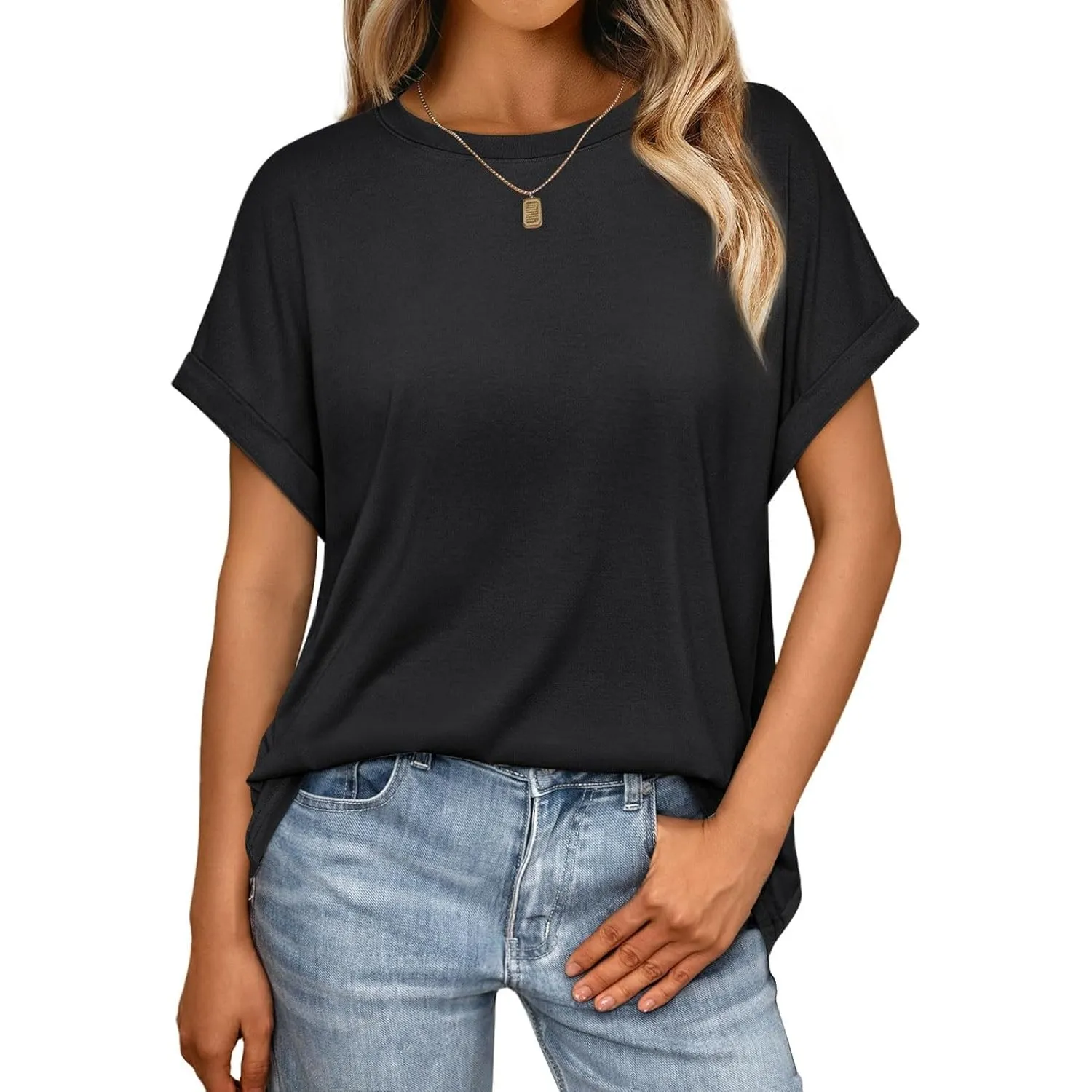 Cuptacc Tshirt Damen Rundhalsausschnitt Kurzarm Oversize T Shirt Sommer Casual Flügelärmel Top Damen Locker