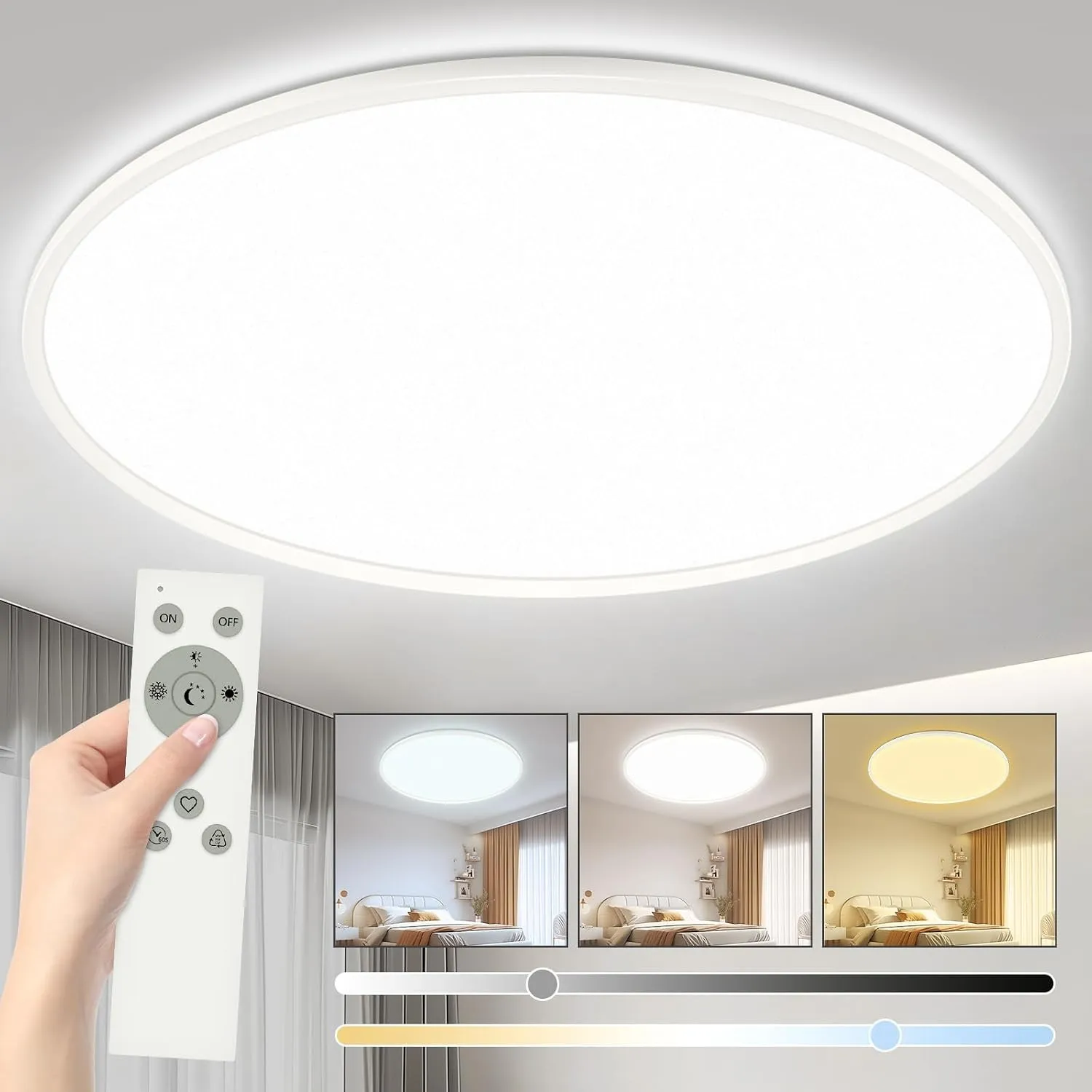 40W LED Deckenleuchte Dimmbar, Ø50CM Deckenlampe mit Fernbedienung | 3000-6500K Modern Ultra Dünn, Rund Deckenleuchten …