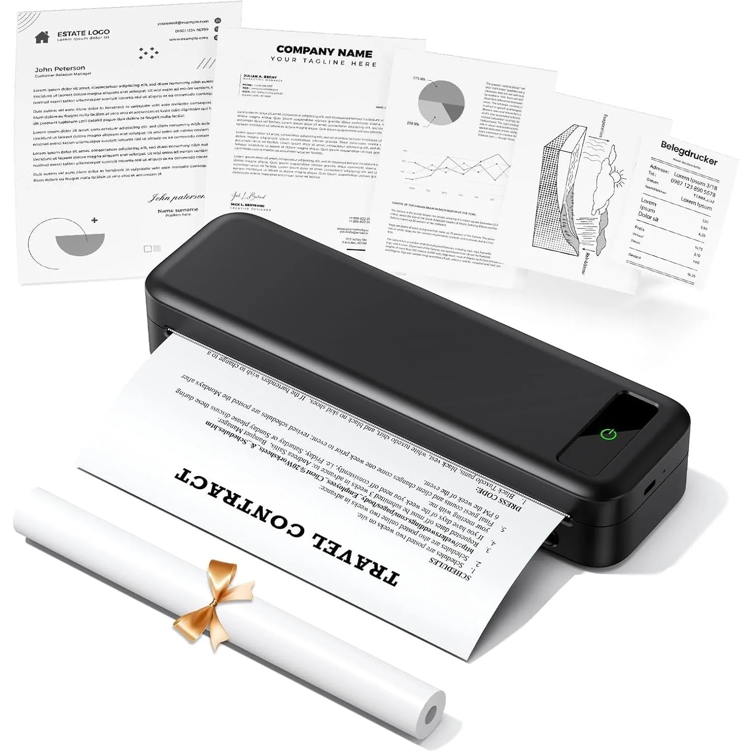 TATTMUSE Thermodrucker A4, Mobiler Drucker Für Unterwegs Bluetooth-Schwarz
