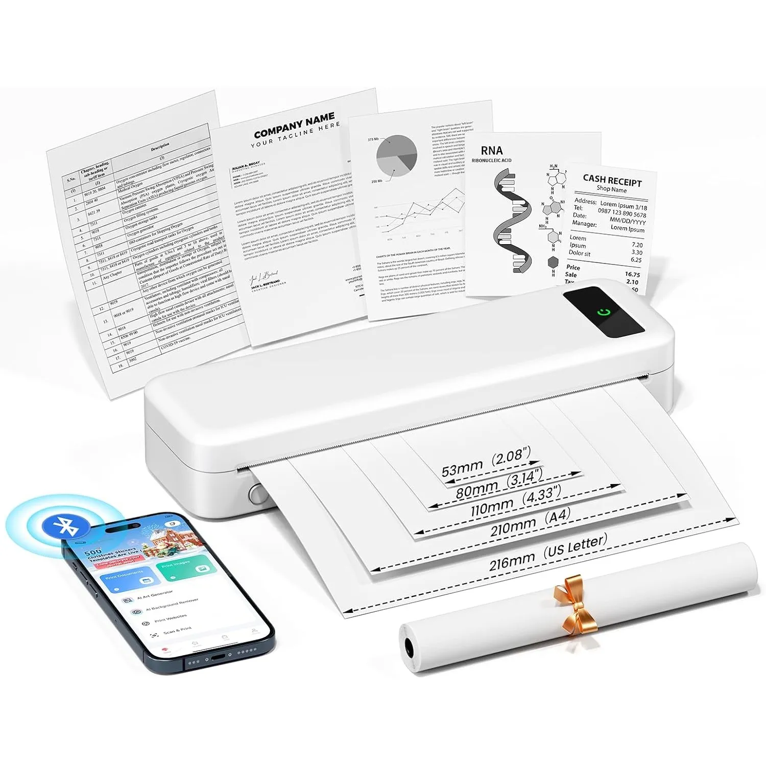 TATTMUSE Mobiler Drucker A4 für Unterwegs, Mobiler Drucker, Belegdrucker, Lernen, Tragbarer Kompatibel mit Phone, Monoc…