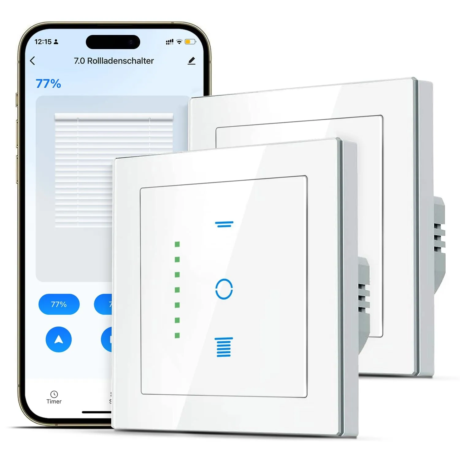 SMARTERCURRY Wlan Rolladenschalter Smart [7 Gen] 80 * 80mm Weiß 2 Stücke