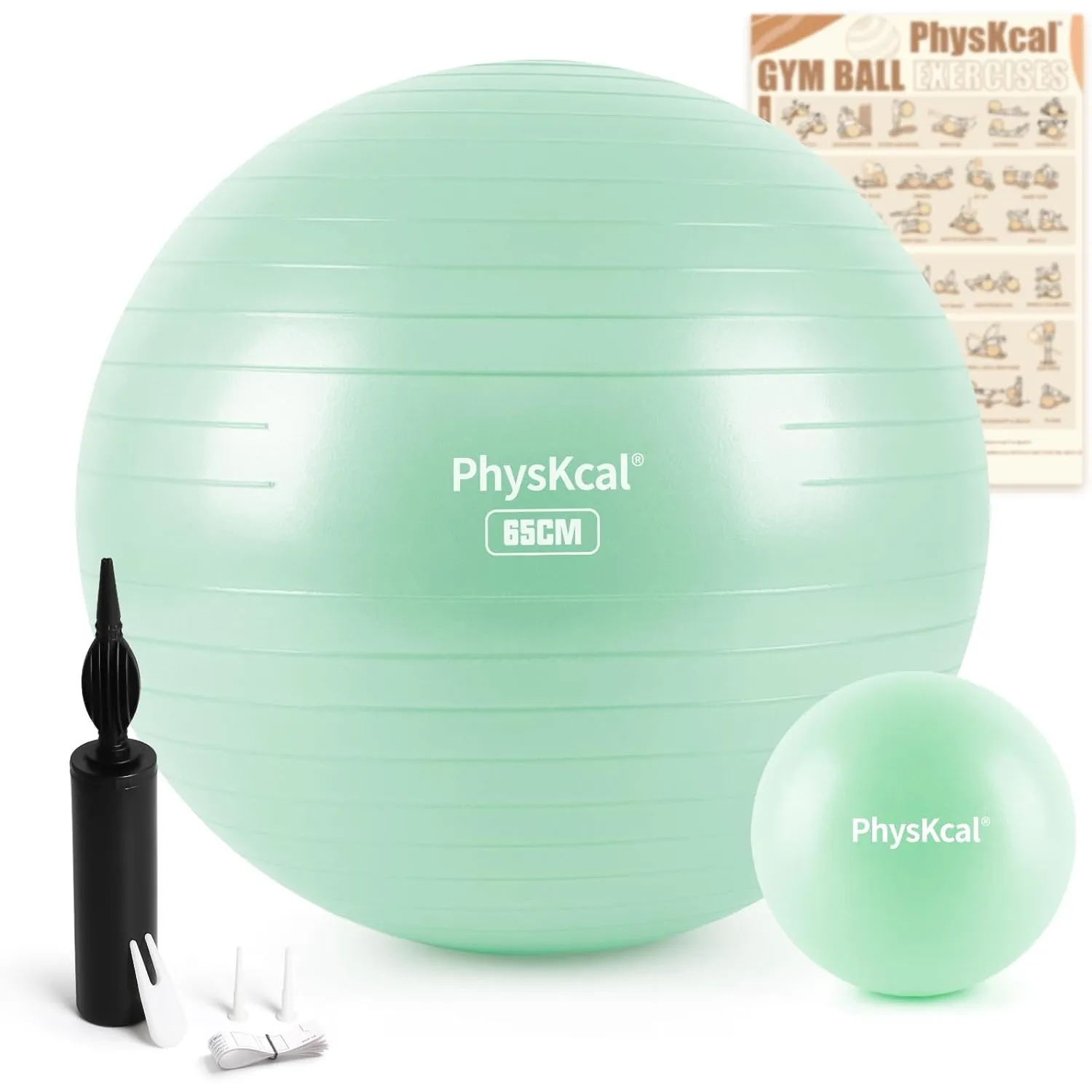PhysKcal 55/65/75/85 cm Gymnastikball Set, Ergonomischer Sitzball für Büro | Inkl. 23 cm Pilates Ball Set. Perfekt für …