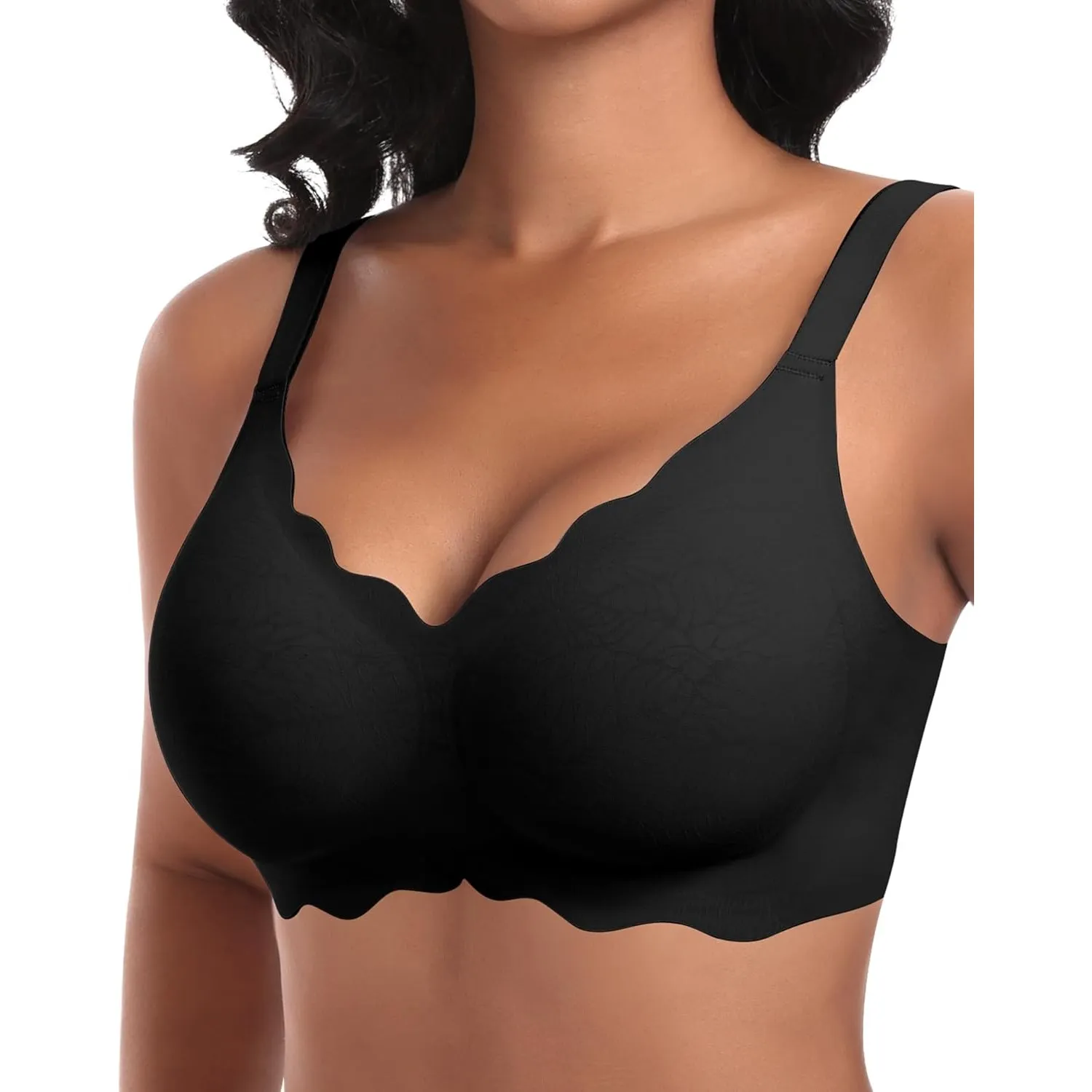 Ganado Damen Nahtloser BH Ohne Bügel Tiefem V-Ausschnitt gewellte Ränder Bequemer BH Bralette Soft BHS Bügellos Bustier…